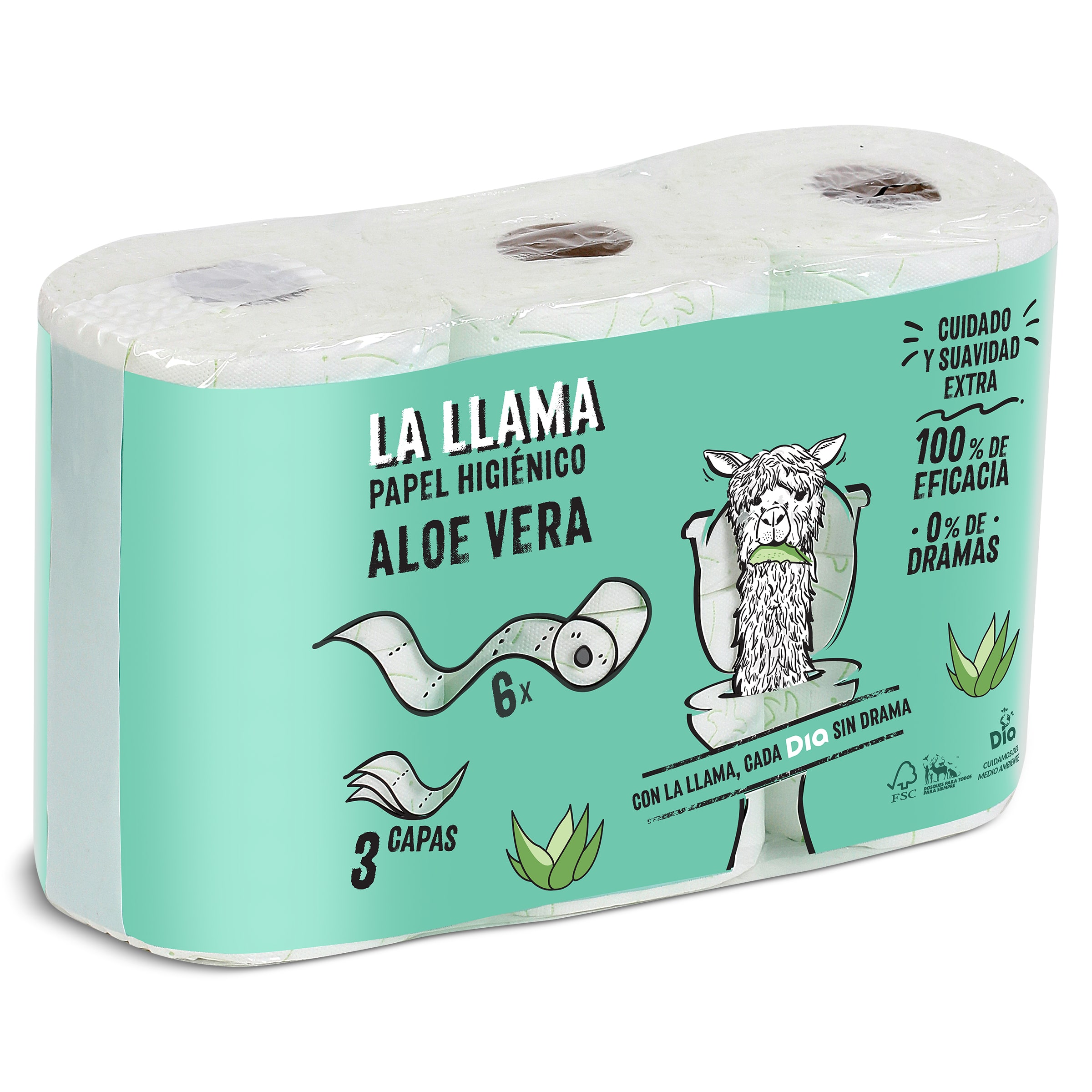 Papel higiénico aloe vera 3 capas La Llama Dia bolsa 6 unidades