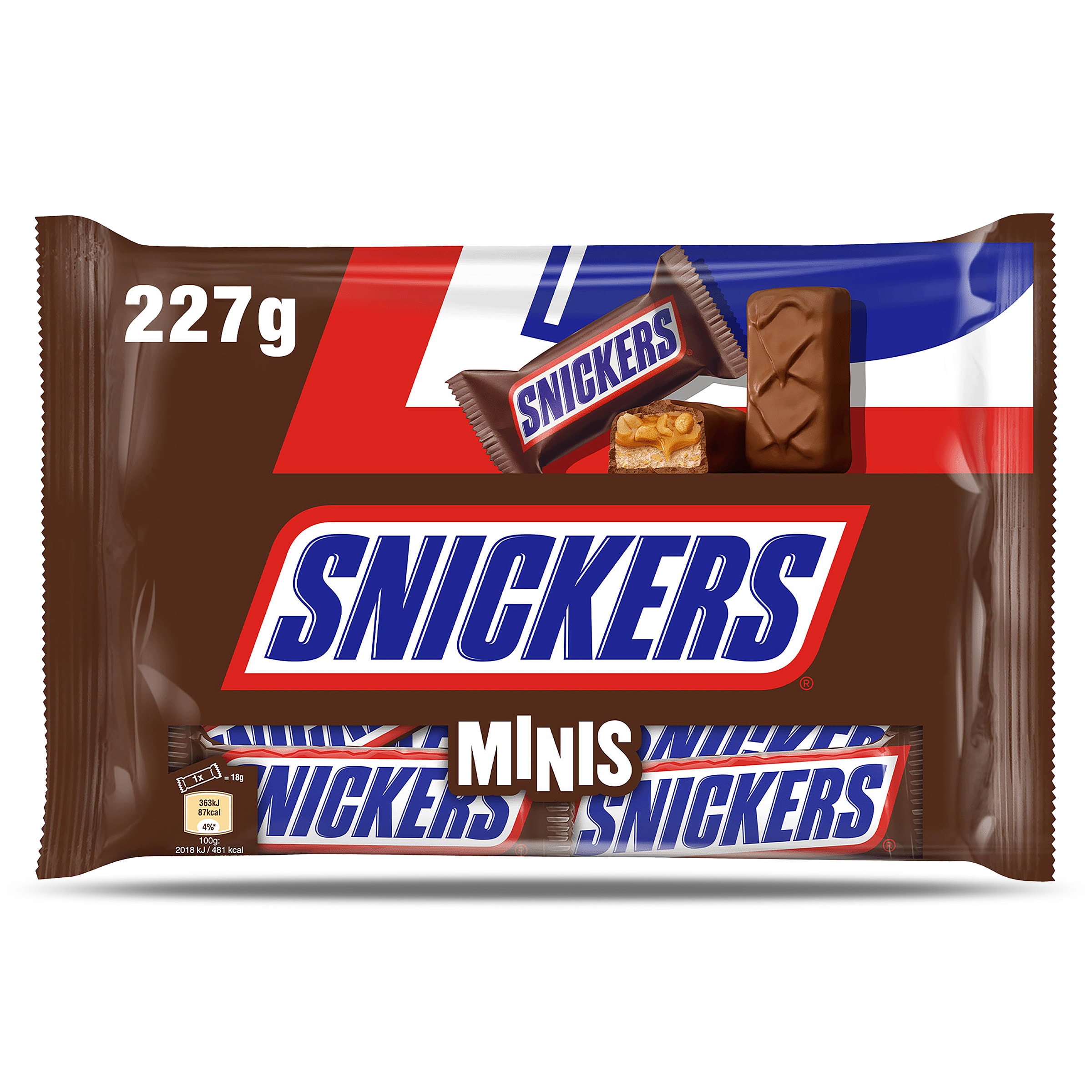 Mini barritas de chocolate con caramelo y cacahuetes Snickers bolsa 227 g