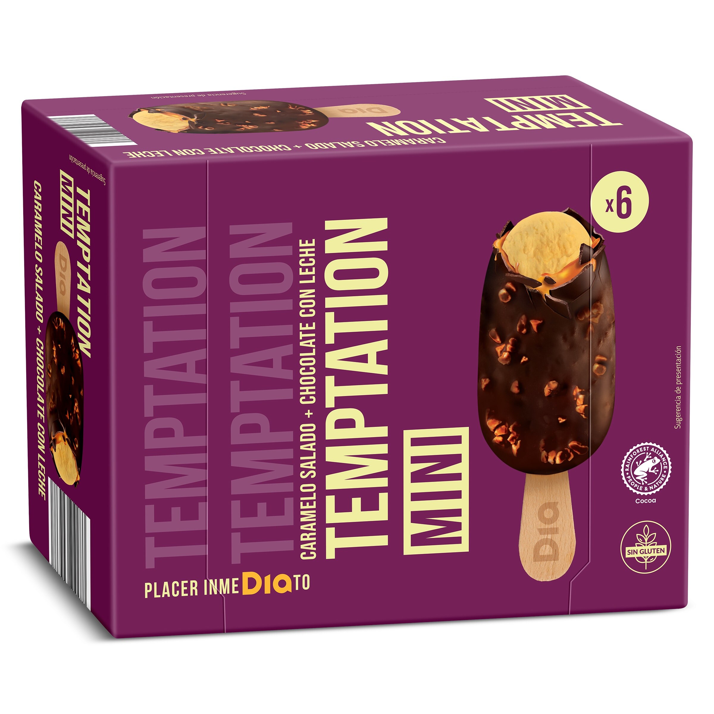 Helado bombón mini doble chocolate y caramelo salado Temptation caja 258 g