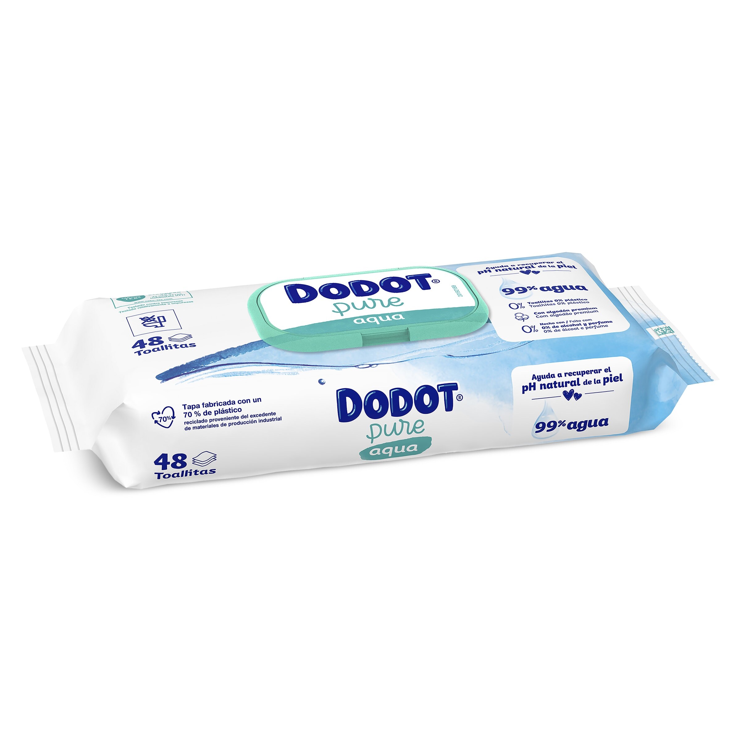 Toallitas para bebés aqua pure 0% plástico Dodot bolsa 48 unidades