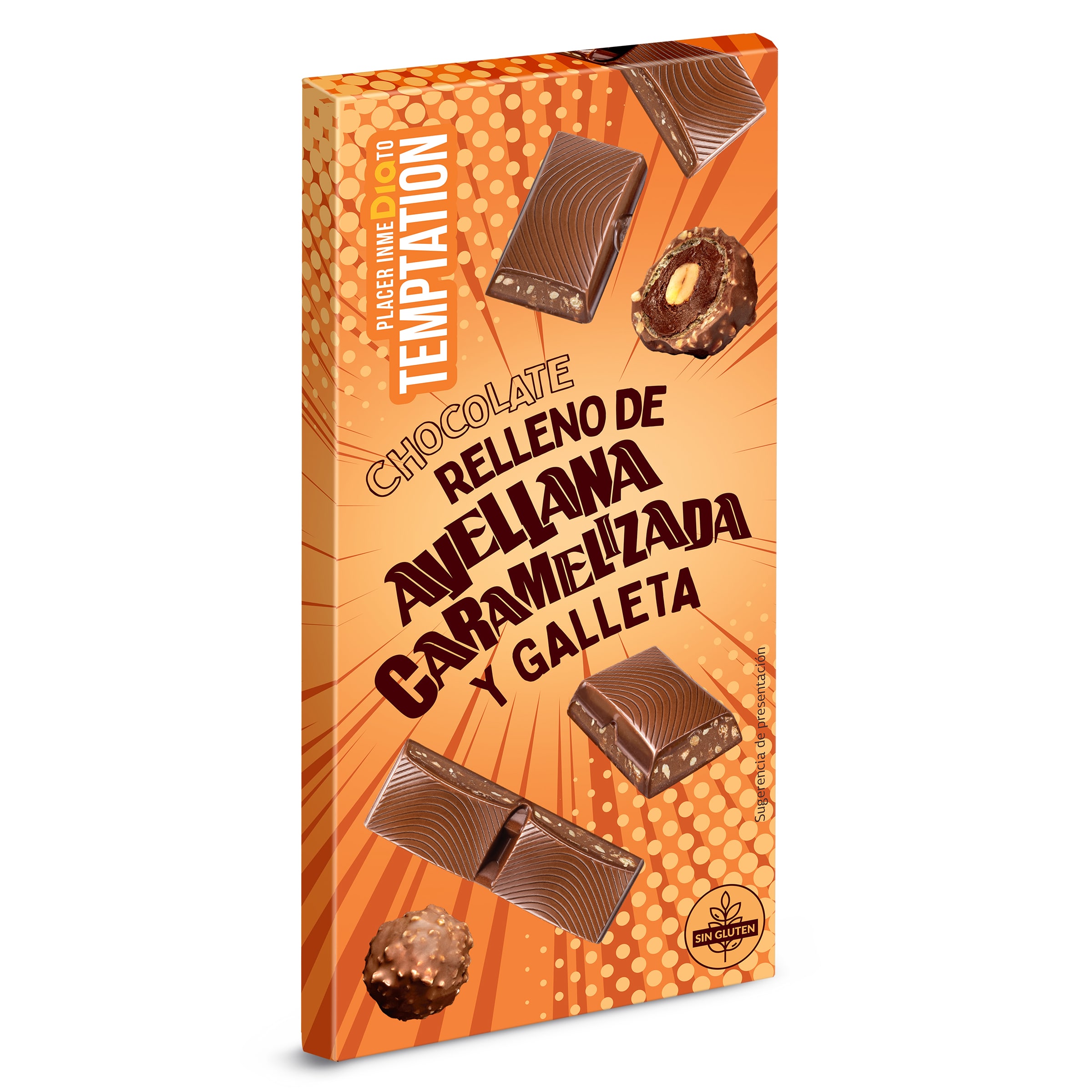 Chocolate relleno de avellana caramelizada y galleta Temptation de Dia 100 g