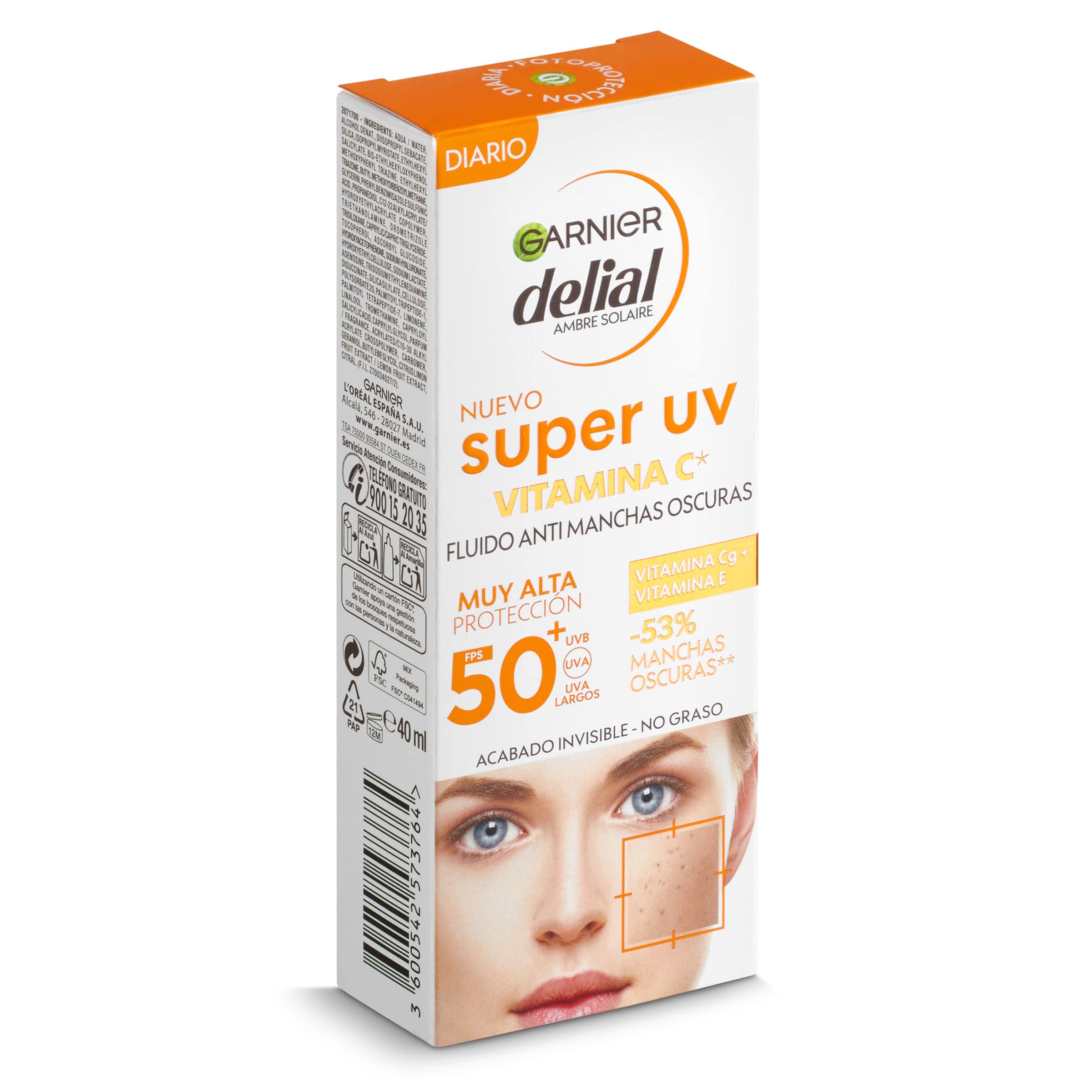 Protector solar facial antimanchas con vitamina C spf 50+ Delial bote 40 ml