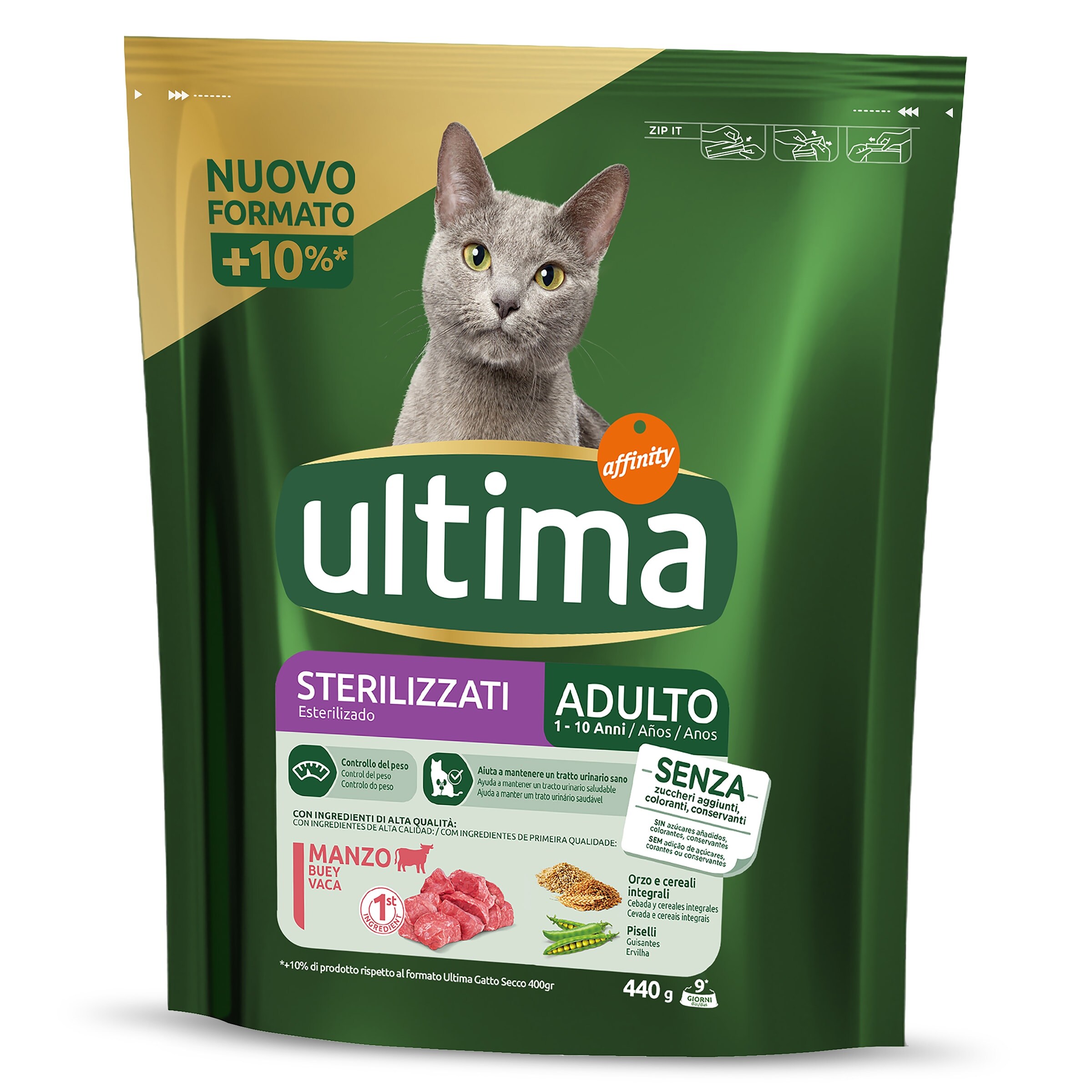 Alimento para gatos esterilizados con buey Ultima bolsa 440 g