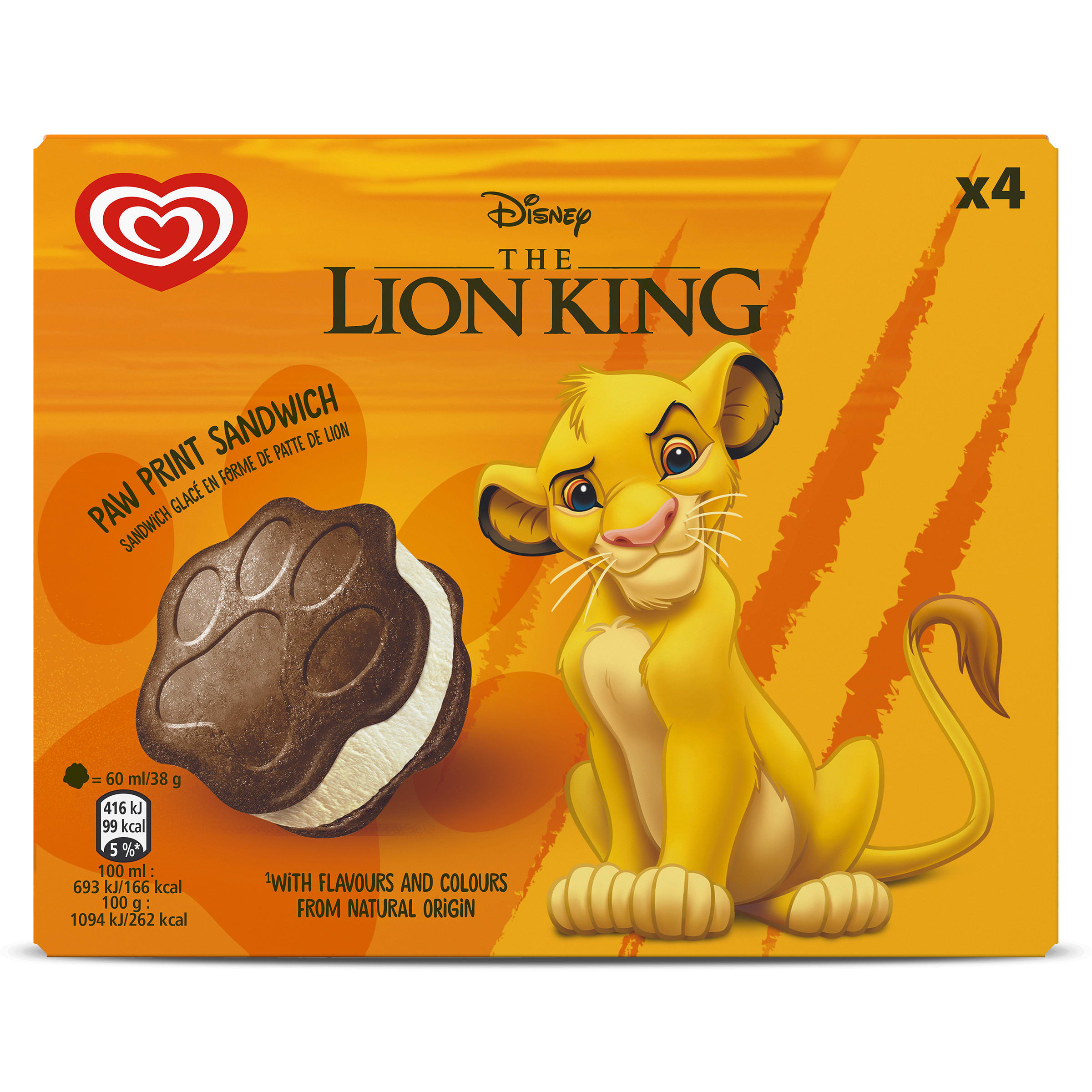 Helado sándwich El Rey León 4 unidades Frigo caja 152 g