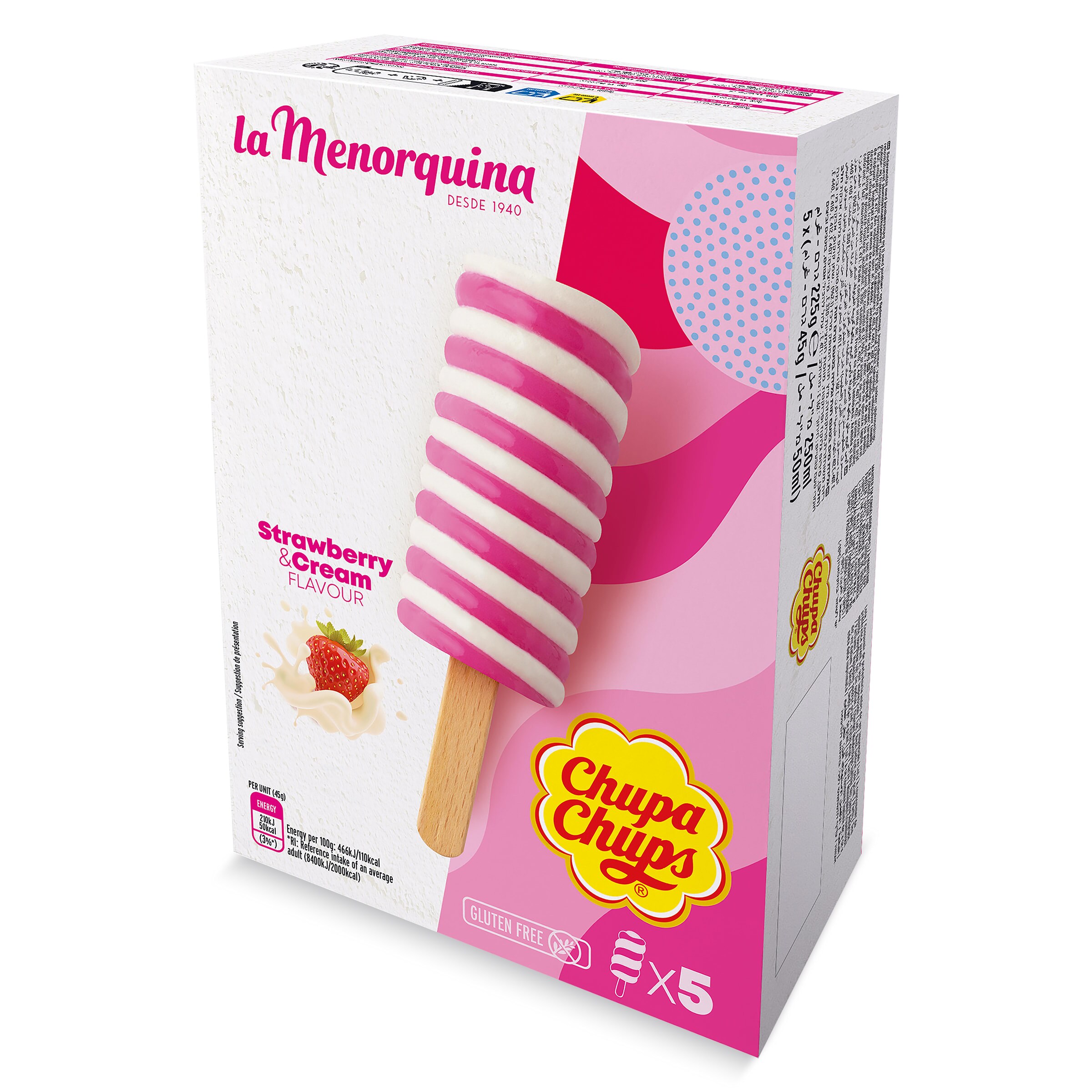 Helado sabor fresa y crema 5 unidades Chupa Chups caja 225 g