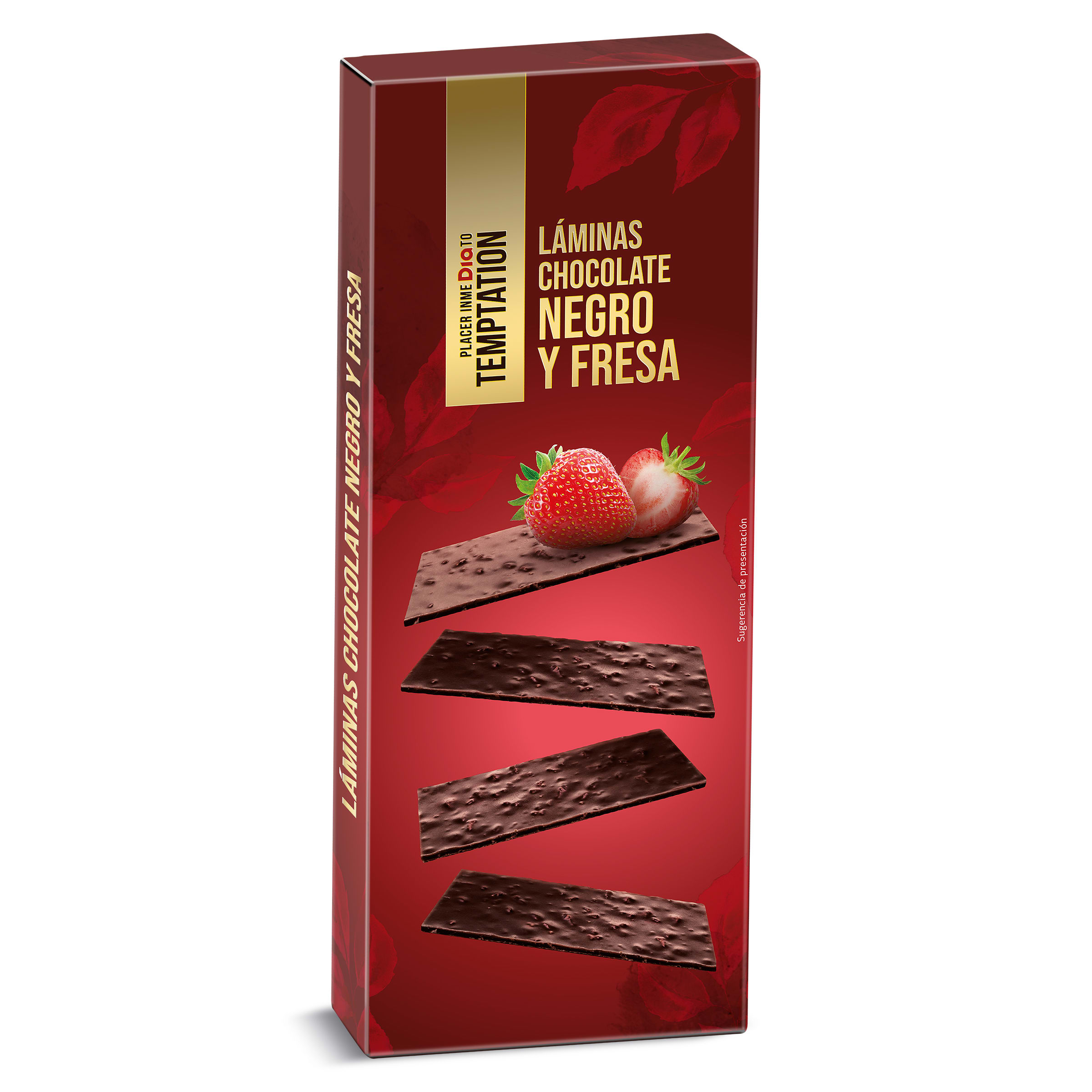 Láminas de chocolate negro y trocitos de fresa Temptation de Dia caja 100 g