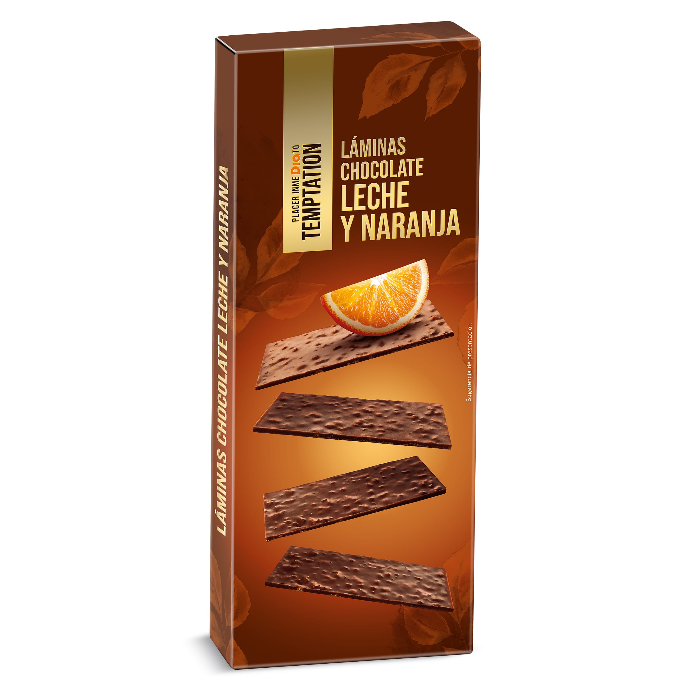 Láminas de chocolate con leche y naranja Temptation de Dia caja 100 g