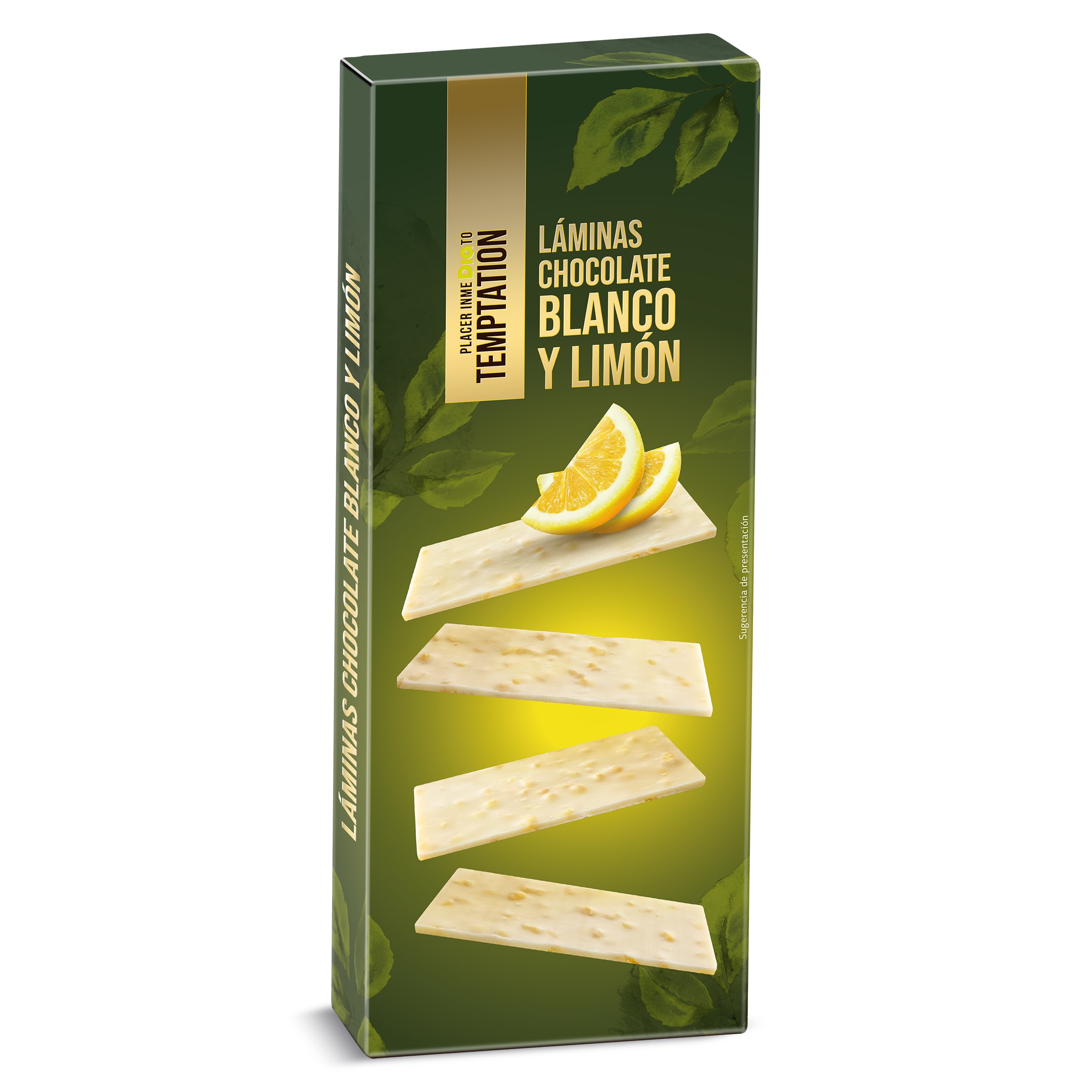 Láminas de chocolate blanco y trocitos de limón Temptation de Dia caja 100 g