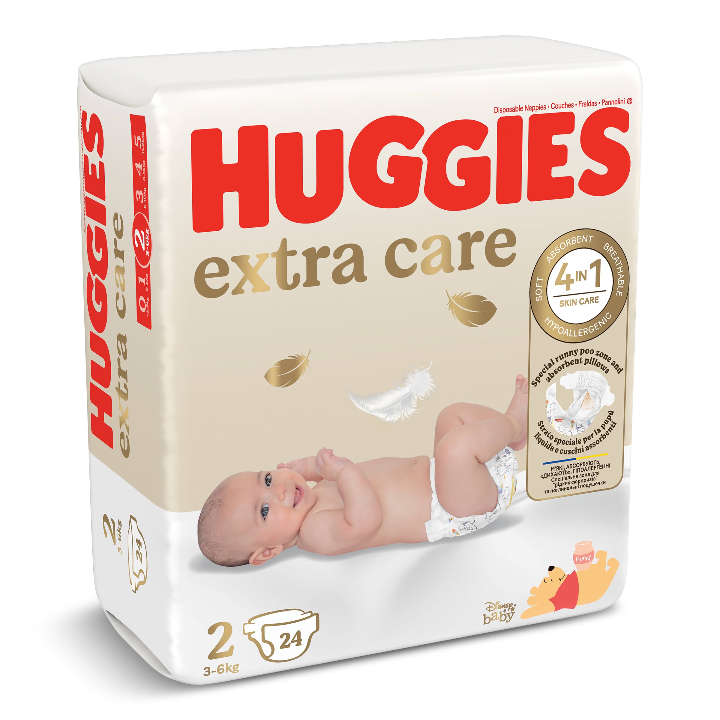 Pañales extra care 3-6 kgs talla 2 Huggies bolsa 24 unidades