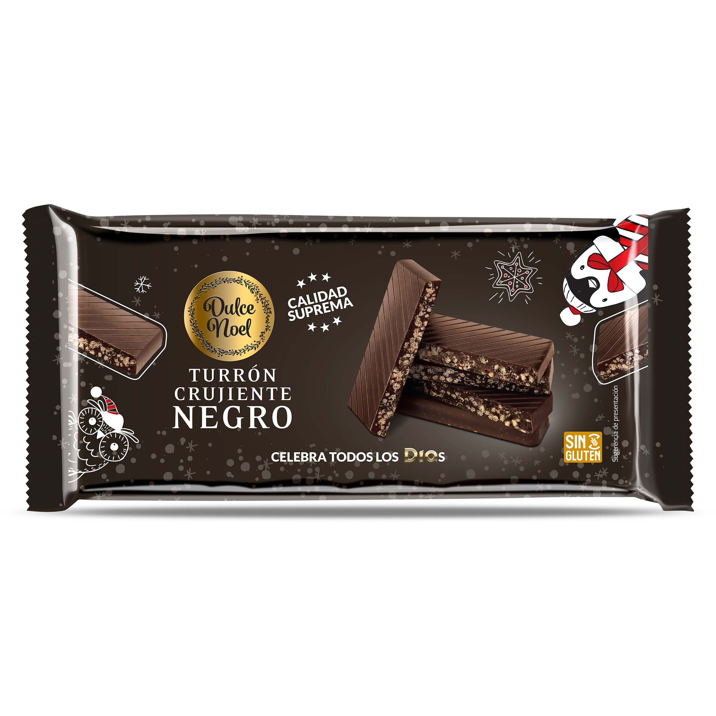Turrón crujiente de chocolate negro Dulce Noel Dia bolsa 150 g