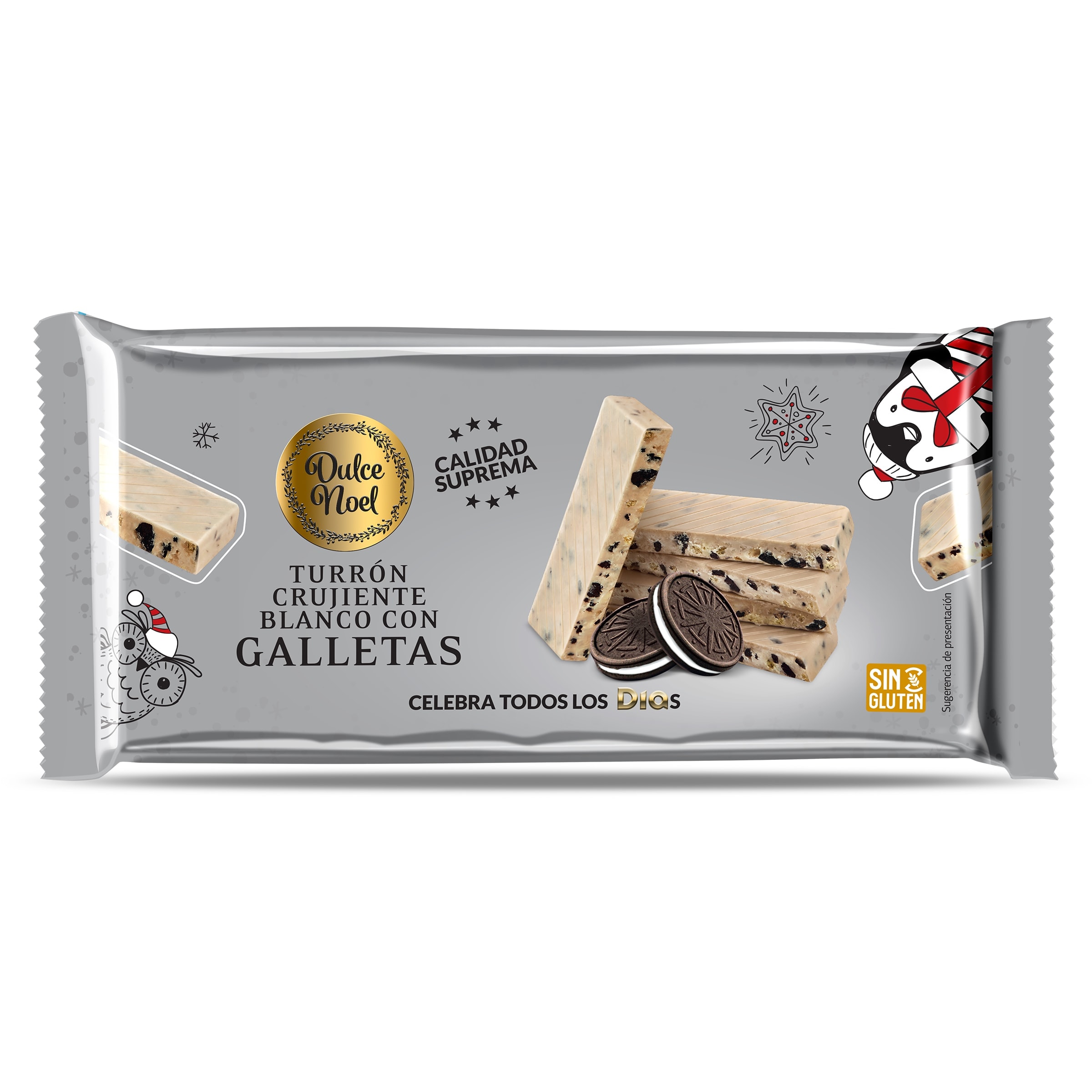 Turrón crujiente de chocolate blanco con galletas Dulce Noel Dia bolsa 150 g