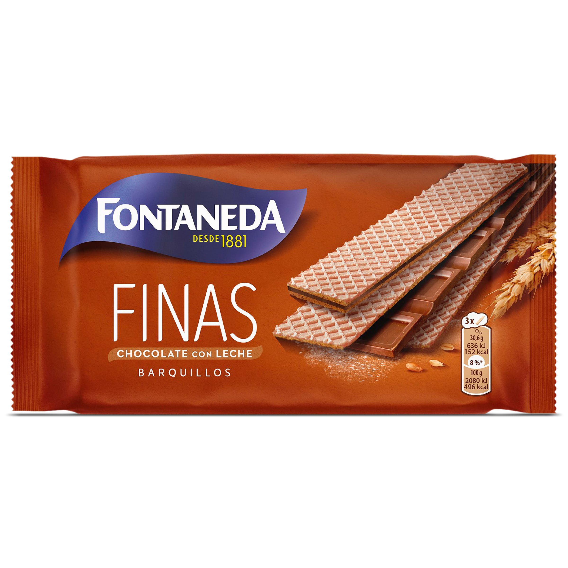 Barquillos de chocolate con leche finas Fontaneda bolsa 92 g