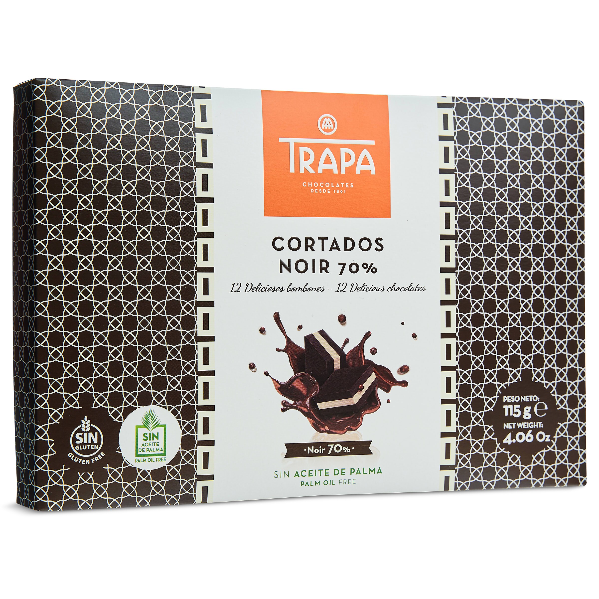 Bombones cortados chocolate negro 70% Trapa caja 115 g