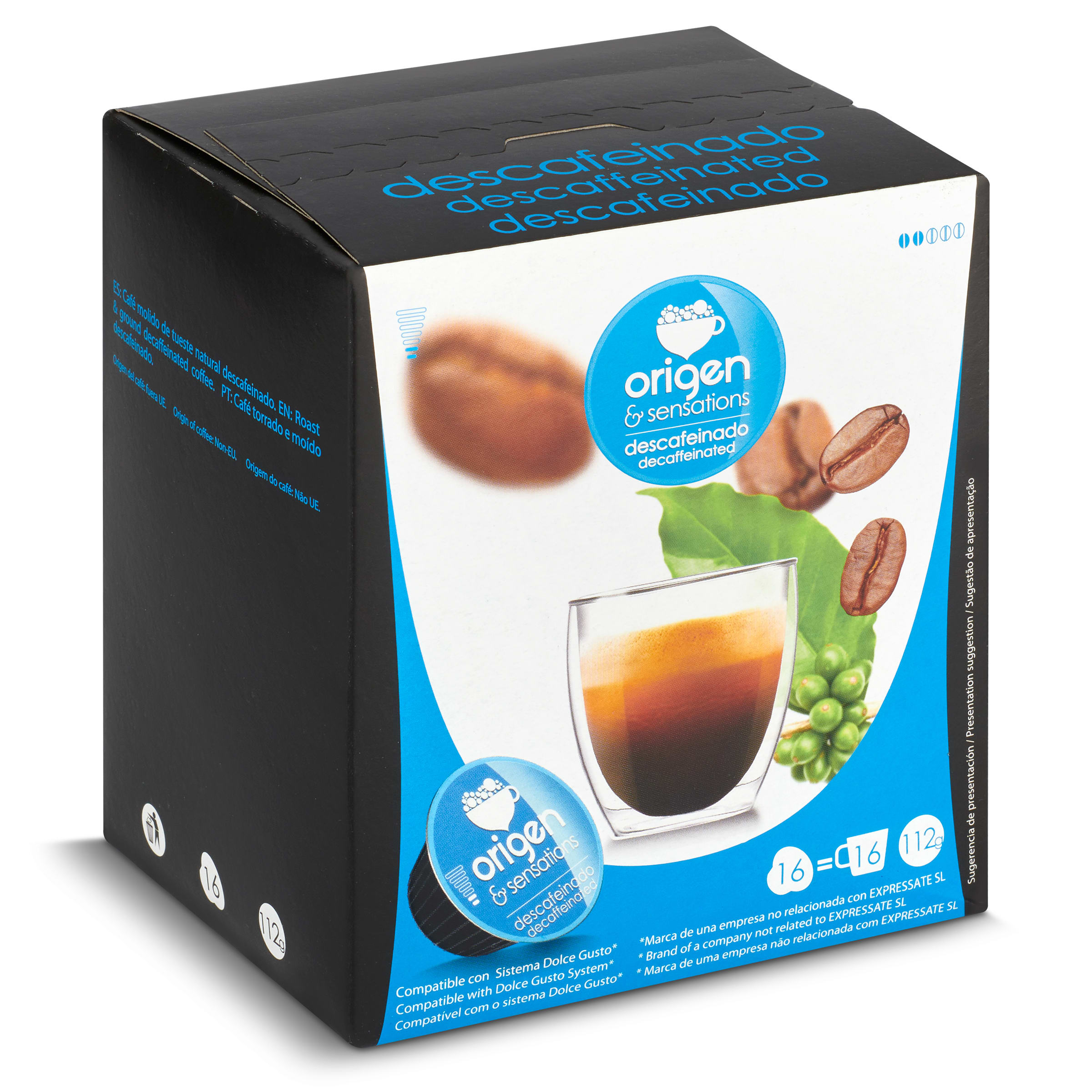 Café en cápsulas descafeinado Origen&sensations caja 16 unidades