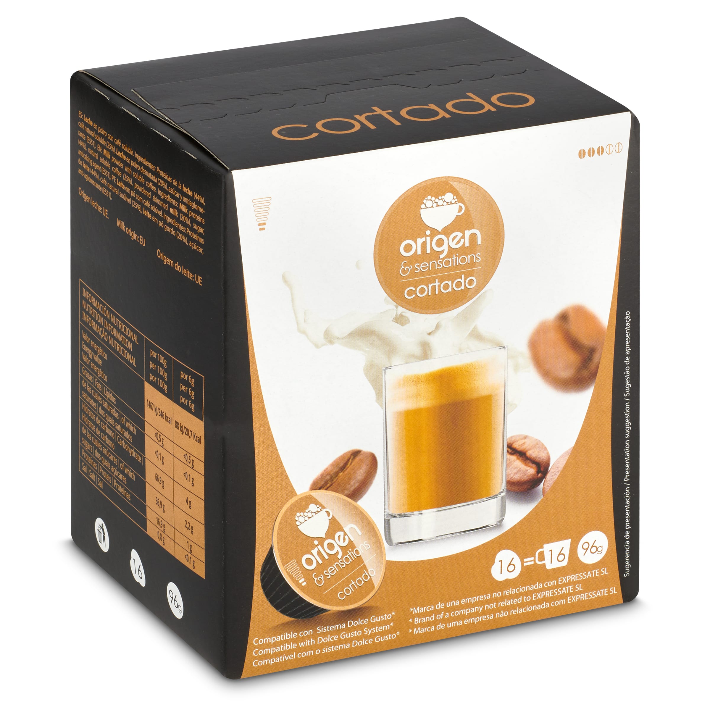 Café en cápsulas cortado Origen&sensations caja 16 unidades