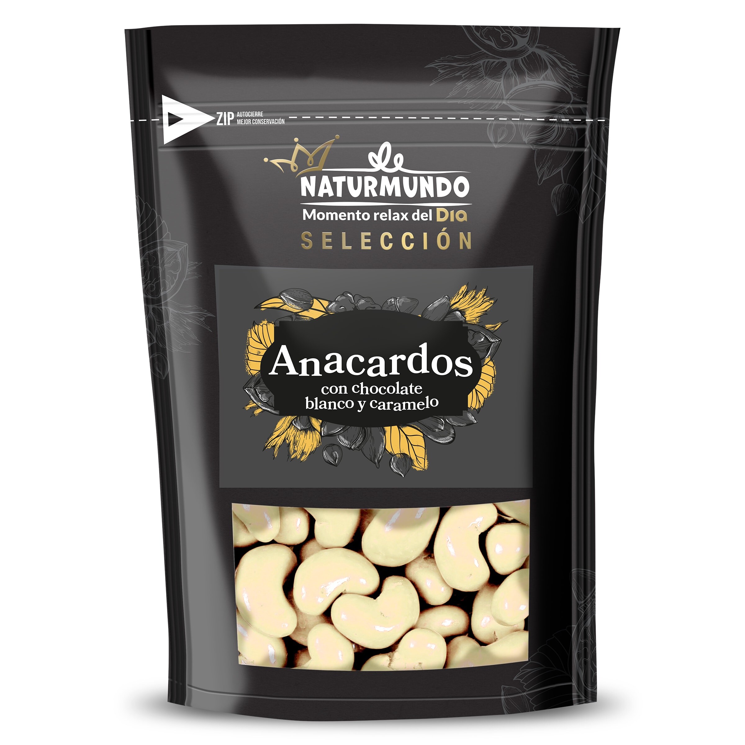 Anacardos recubiertos con chocolate blanco y caramelo Naturmundo de Dia bolsa 150 g