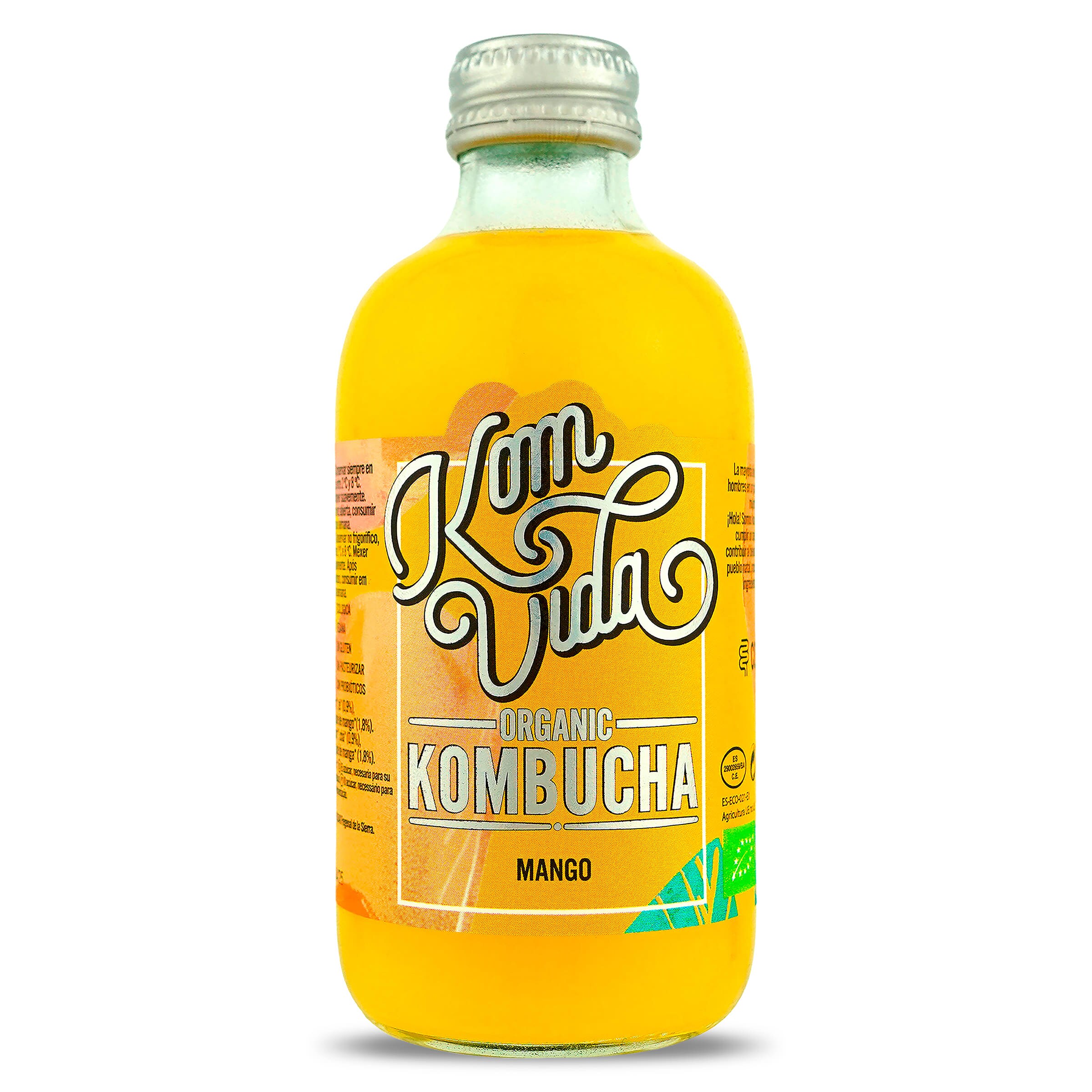 Bebida de kombucha con mango Komvida botella 250 ml