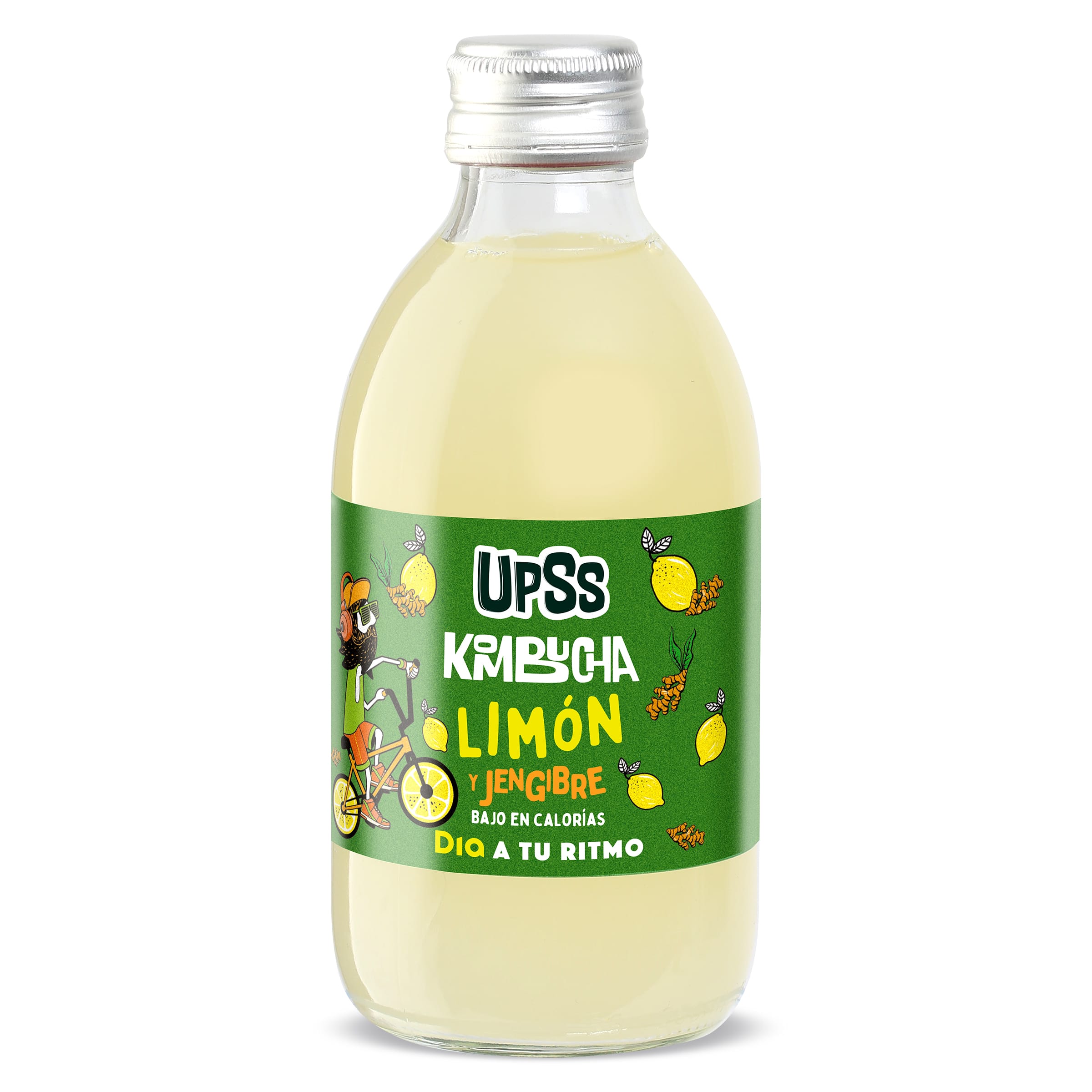 Bebida de kombucha con limón y jengibre Upss Dia botella 250 ml