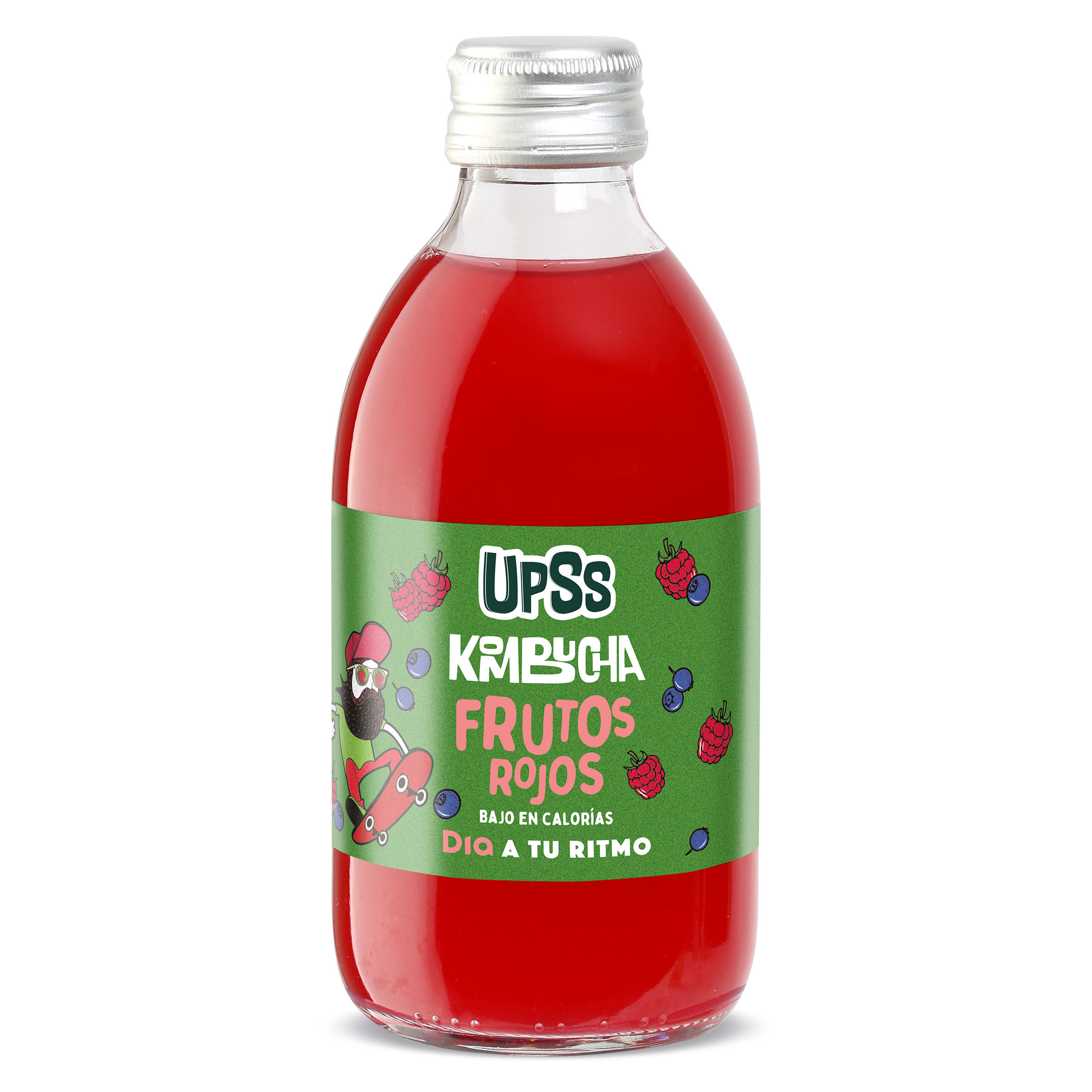 Bebida de kombucha con frutos rojos Upss Dia botella 250 ml