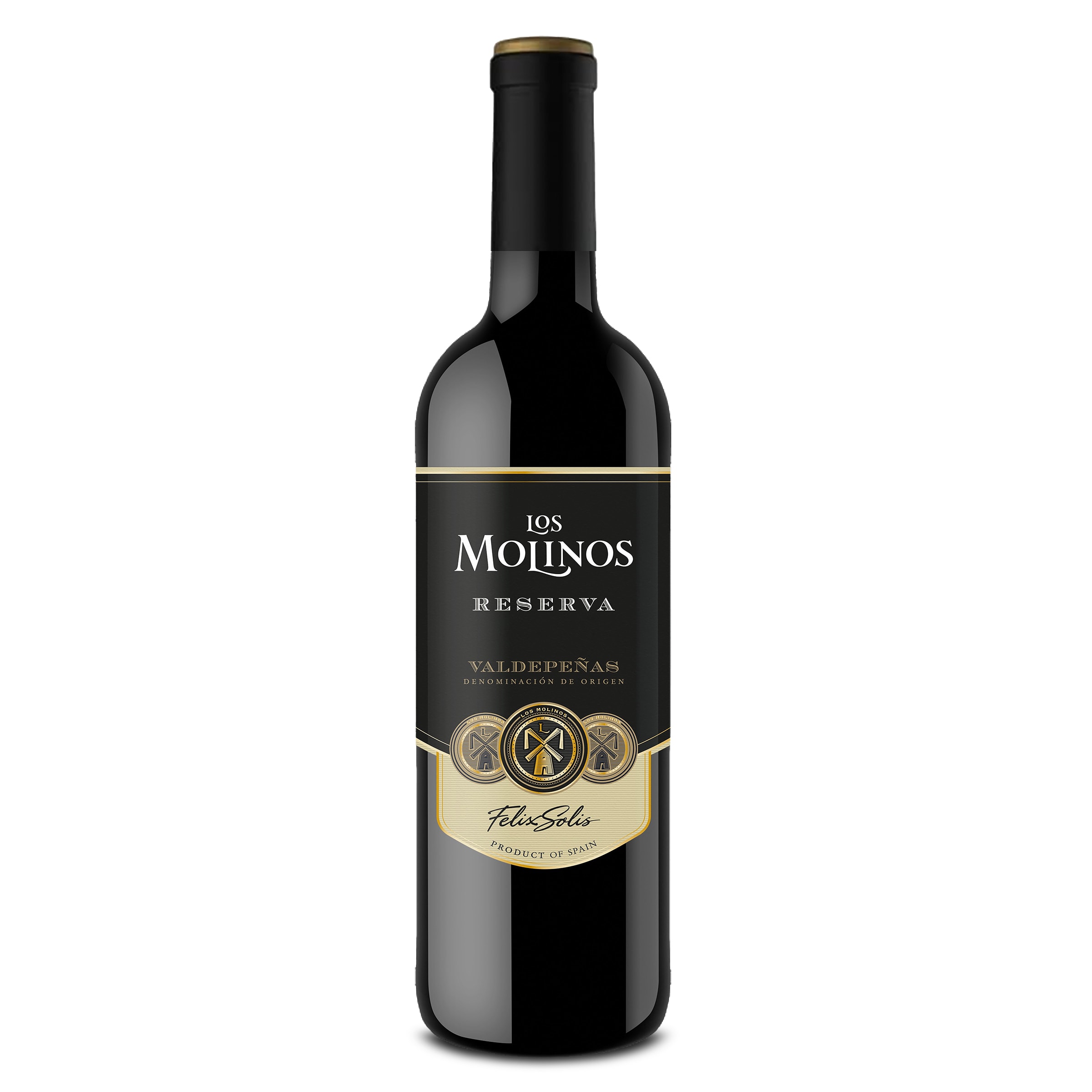 Vino tinto reserva D.O. Valdepeñas Los molinos botella 75 cl