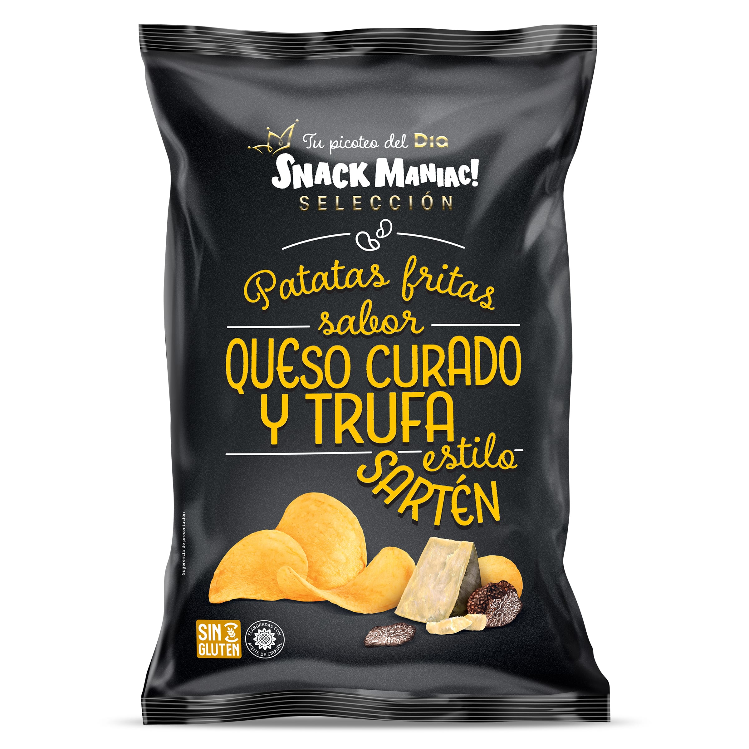 Patatas fritas a la sartén sabor queso curado y trufa Snack Maniac de Dia bolsa 130 g
