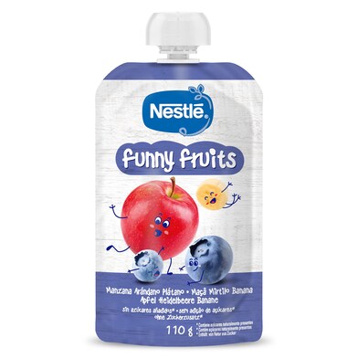 Puré de arándanos, manzana y plátano funny fruits Nestlé bolsa 110 g-0 Puré de arándanos, manzana y plátano funny fruits Nestlé bolsa 110 g-0
