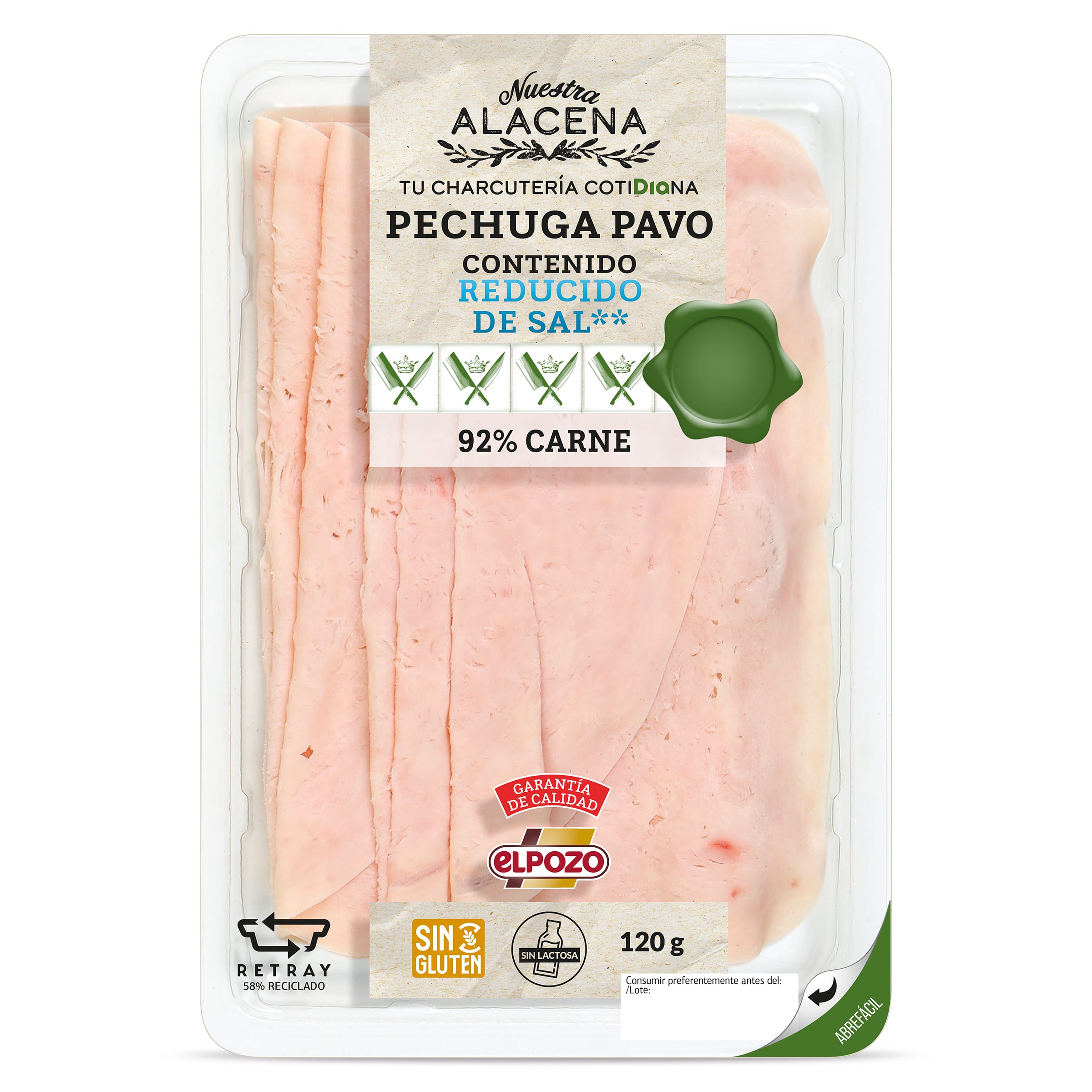 Pechuga de pavo 92% carne bajo en sal Nuestra Alacena de Dia sobre 120 g