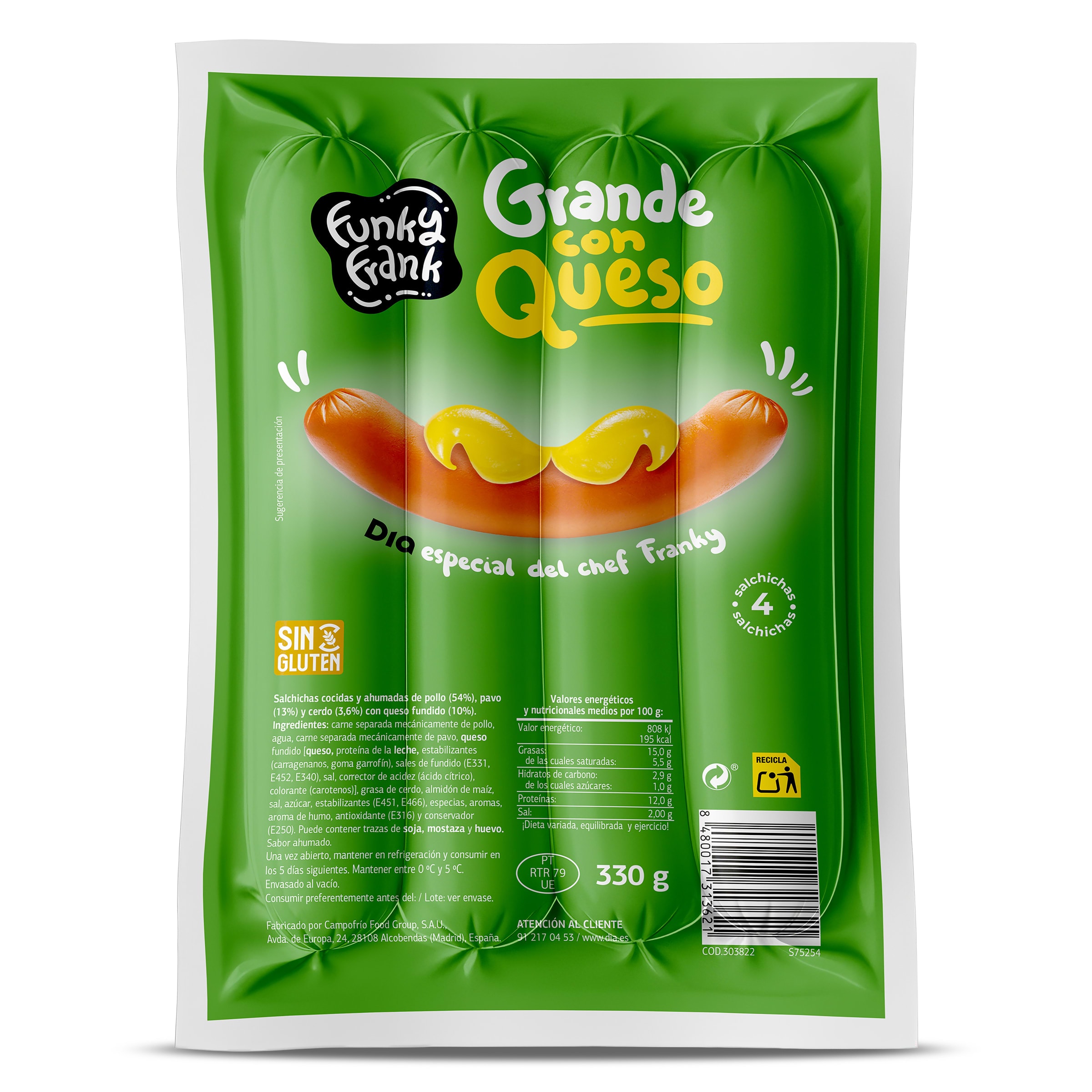 Salchichas grandes con queso Dia Funky Frank 330 g