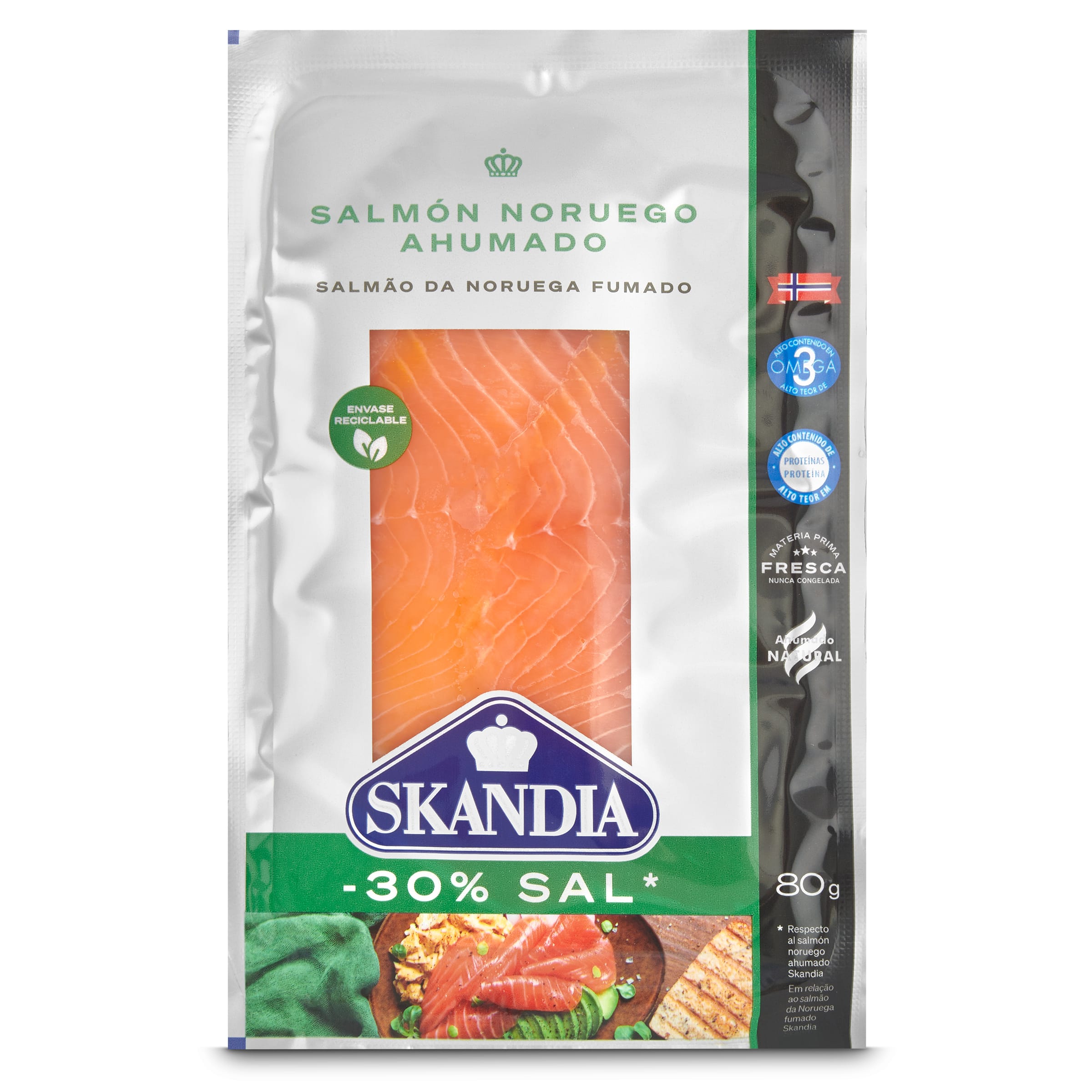 Salmón ahumado bajo en sal Skandia sobre 80 g