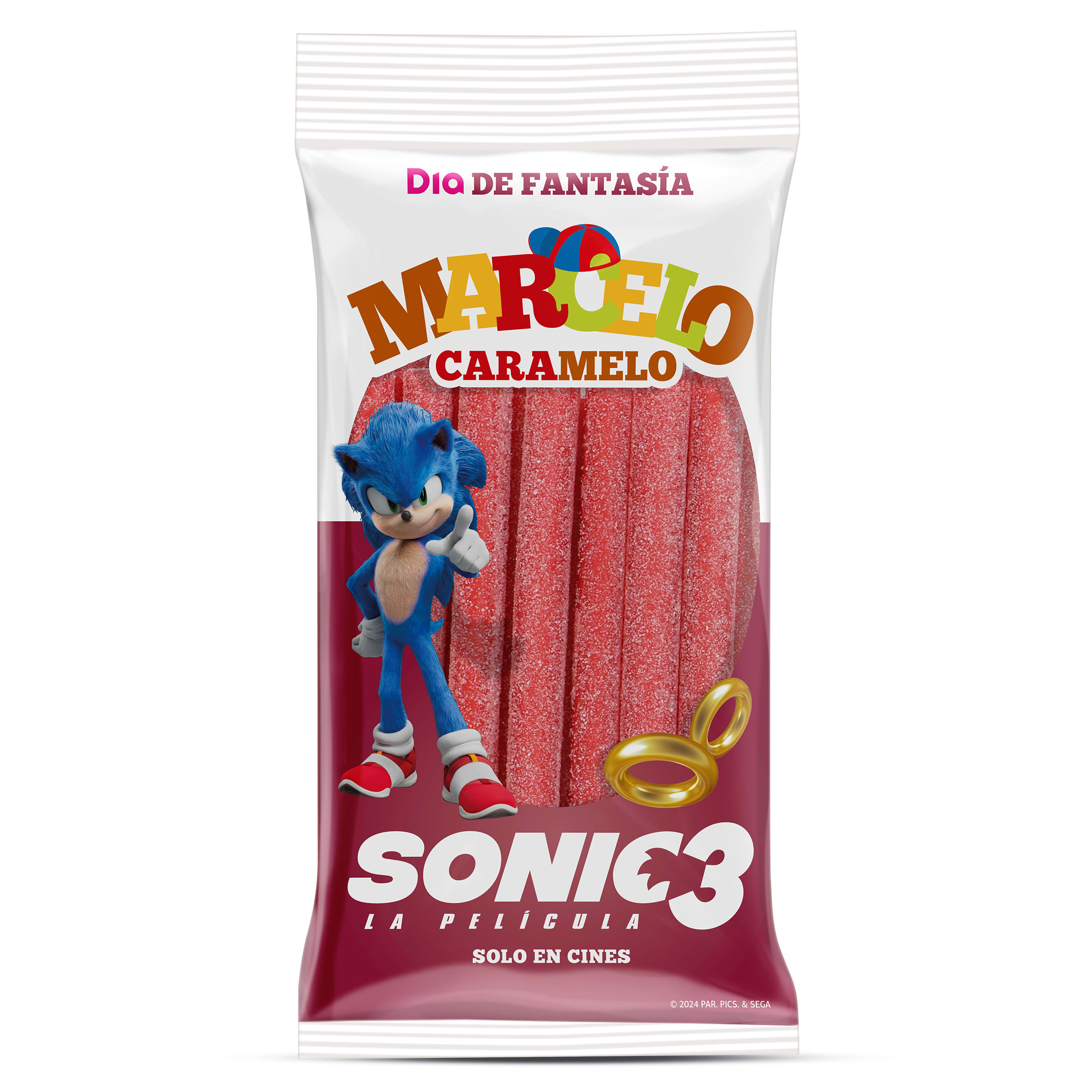 Regaliz rojo relleno pica Sonic Marcelo Caramelo de Dia bolsa 225 g