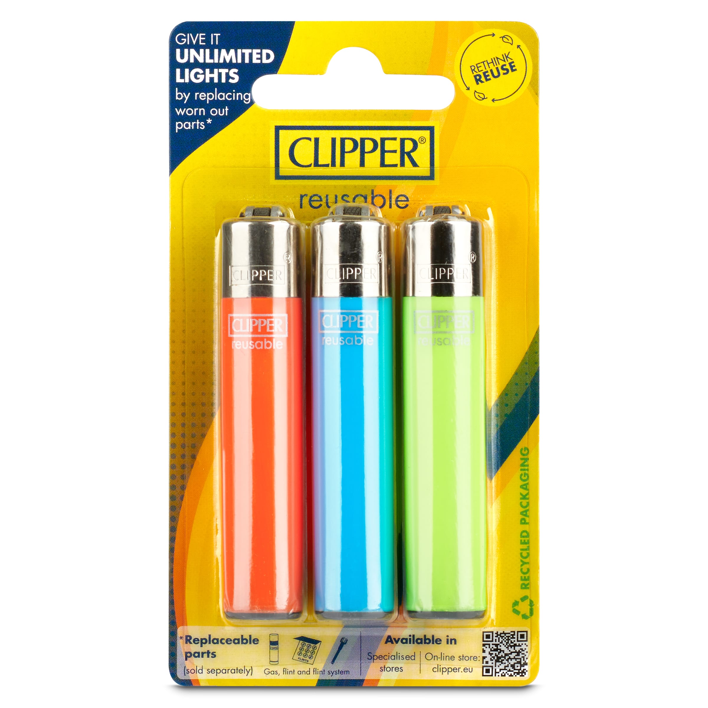 Mechero recargable Clipper blister 3 unidades