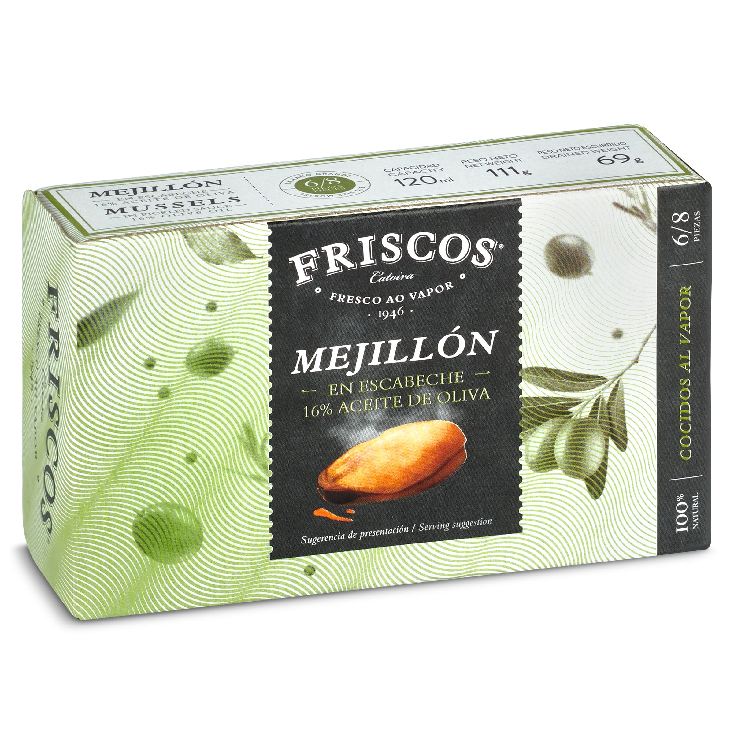 Mejillones en escabeche 6/8 piezas lata 69 g