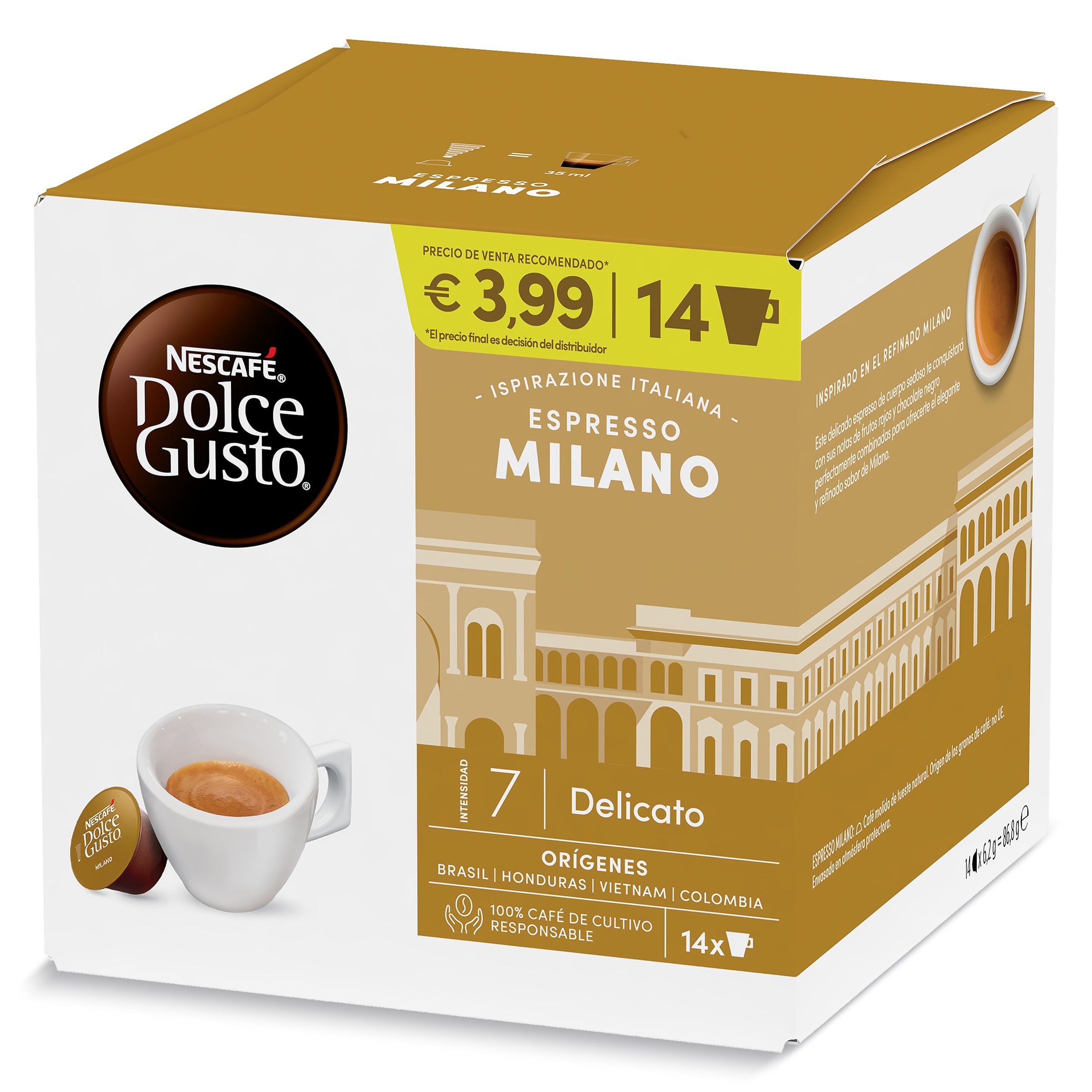 Café en cápsulas espresso milano Nescafé caja 14 unidades