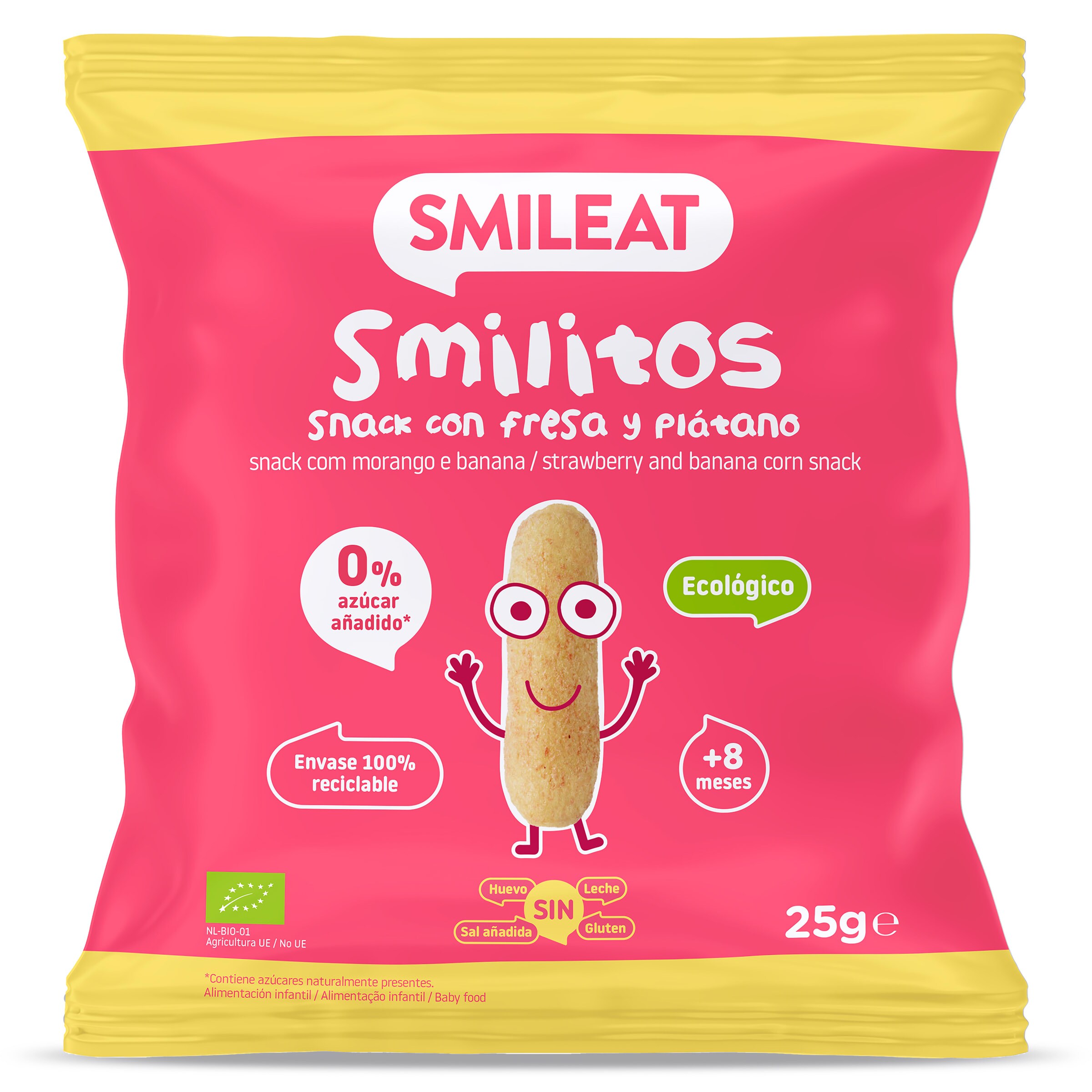 Snack con fresa y plátano smilitos Smileat bolsa 25 g