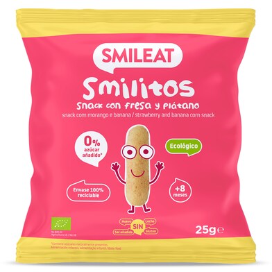 Snack con fresa y plátano smilitos Smileat bolsa 25 g-0 Snack con fresa y plátano smilitos Smileat bolsa 25 g-0