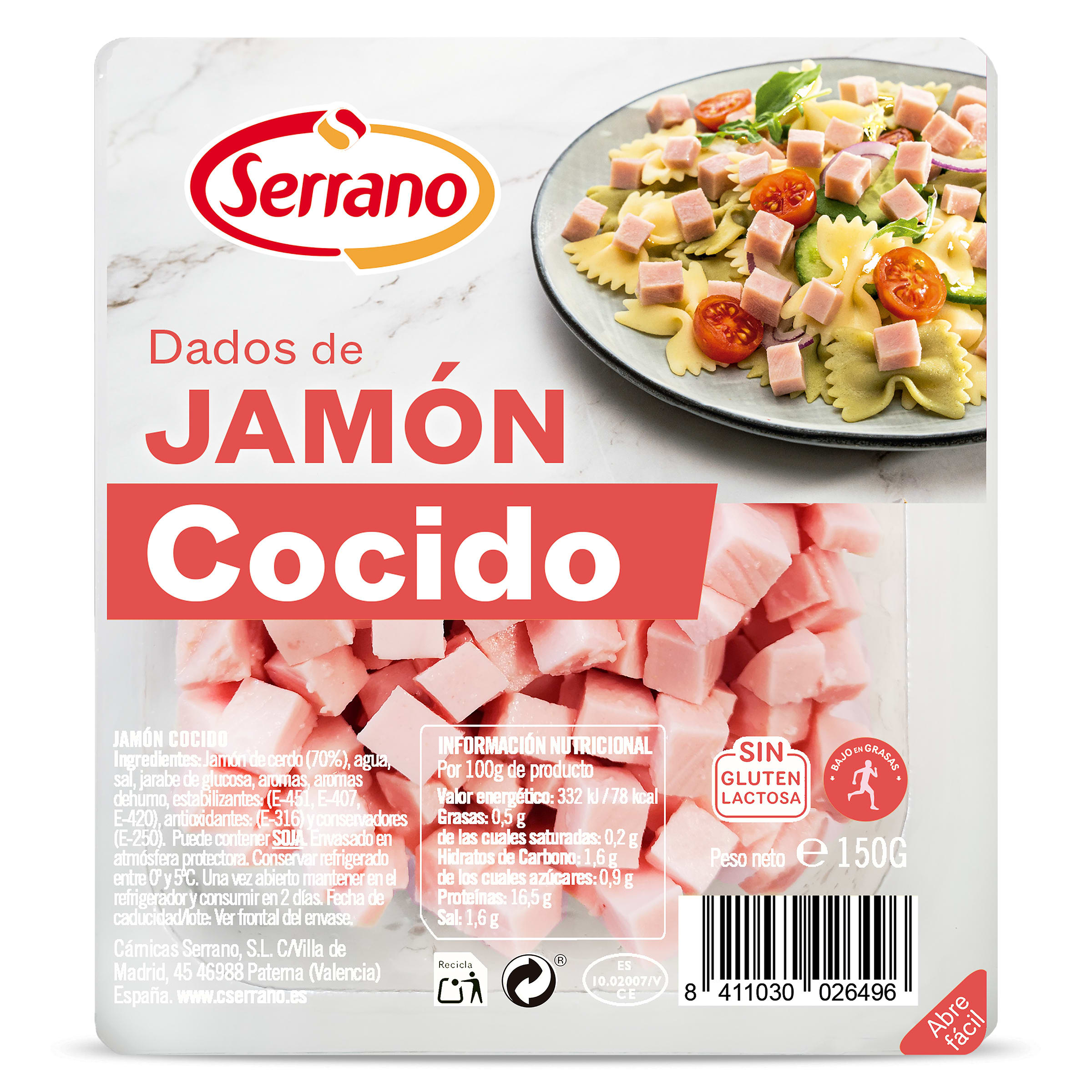 Jamón cocido en dados Serrano bandeja 150 g