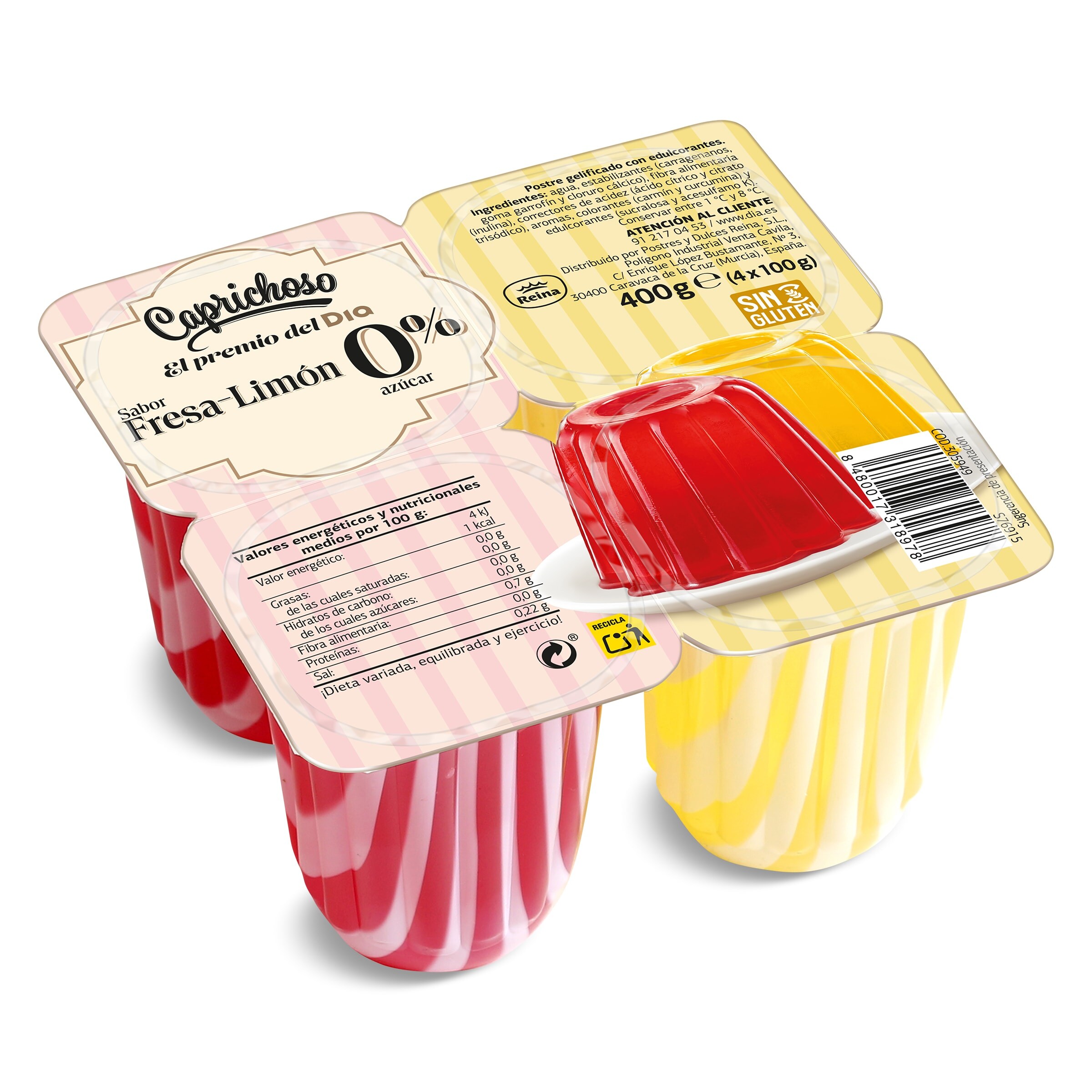 Postre gelificado sabor fresa y limón 0% Dia Caprichoso 4 x 100 g