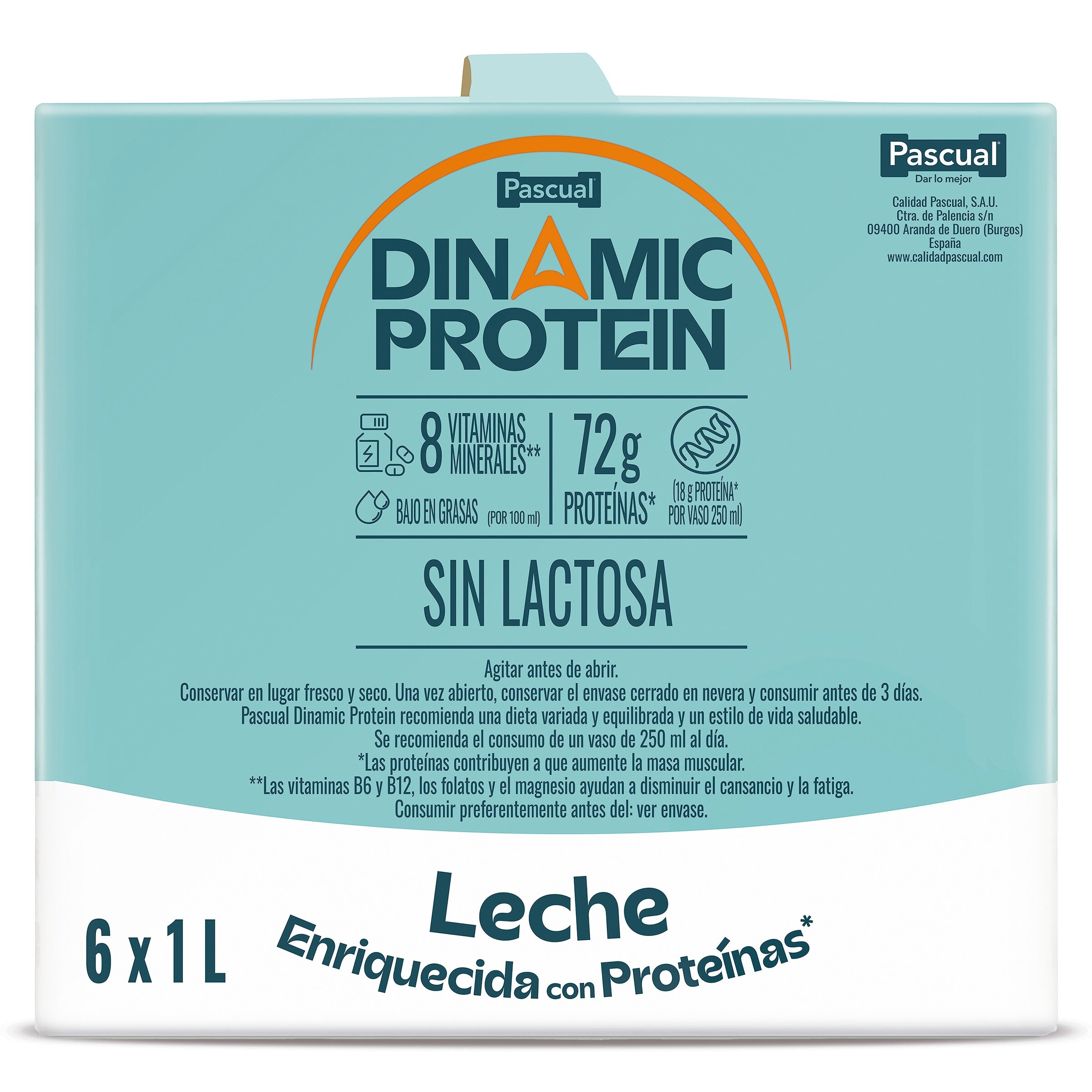 Leche desnatada sin lactosa dinamic protein Pascual pack 6 x 1 l