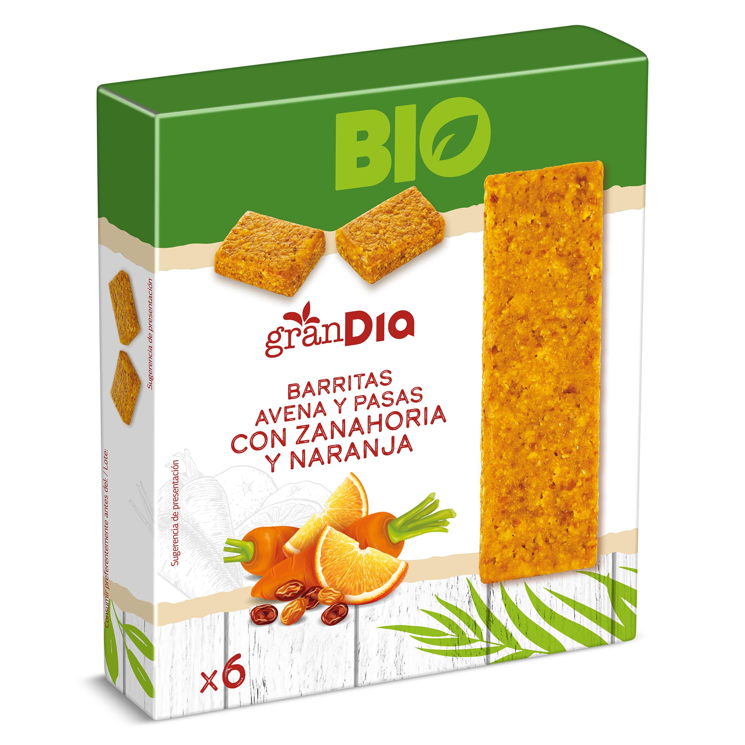 Barritas de avena y pasas con zanahoria y naranja Gran Dia caja 138 g
