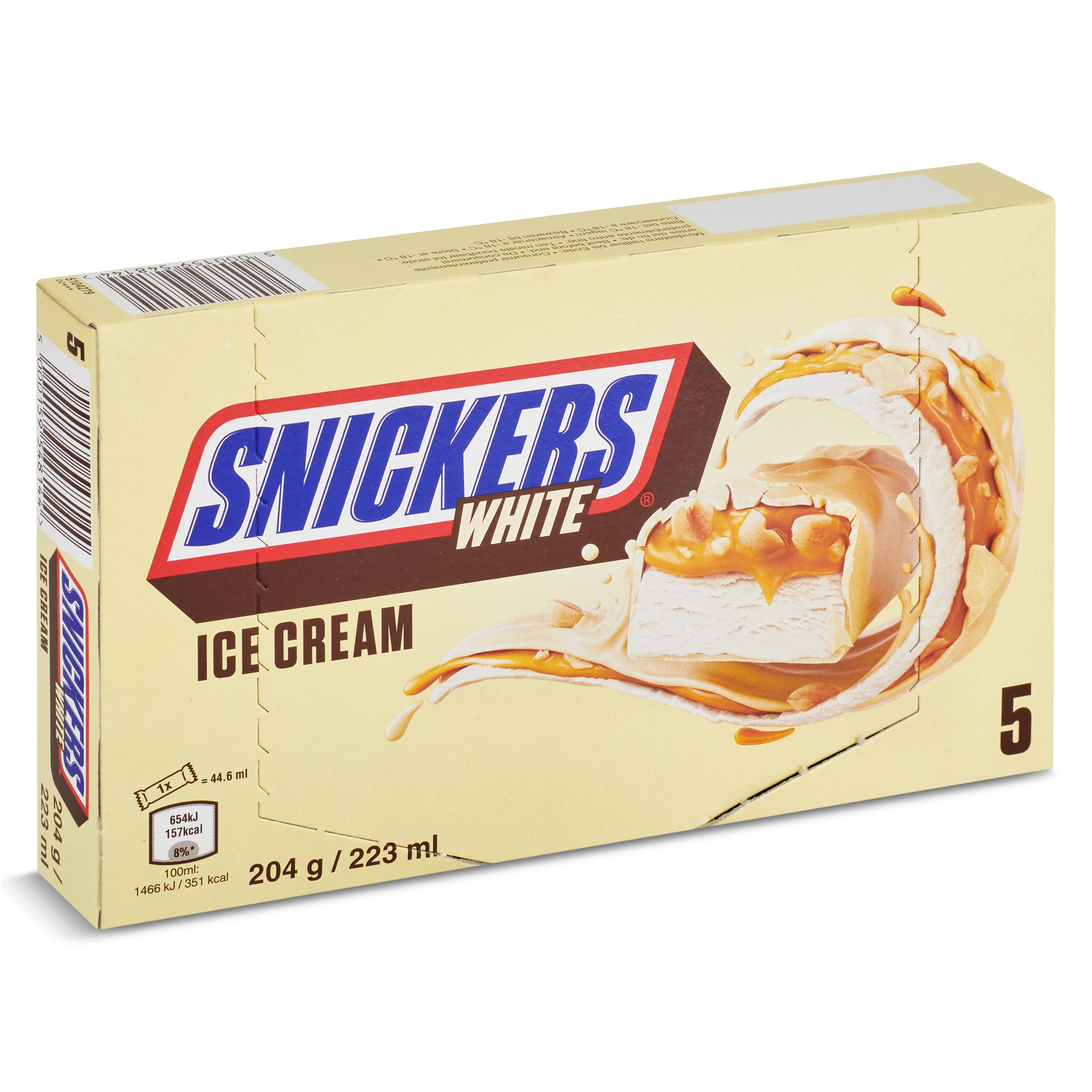 Helado barrita chocolate blanco 5 unidades Snickers caja 200 g