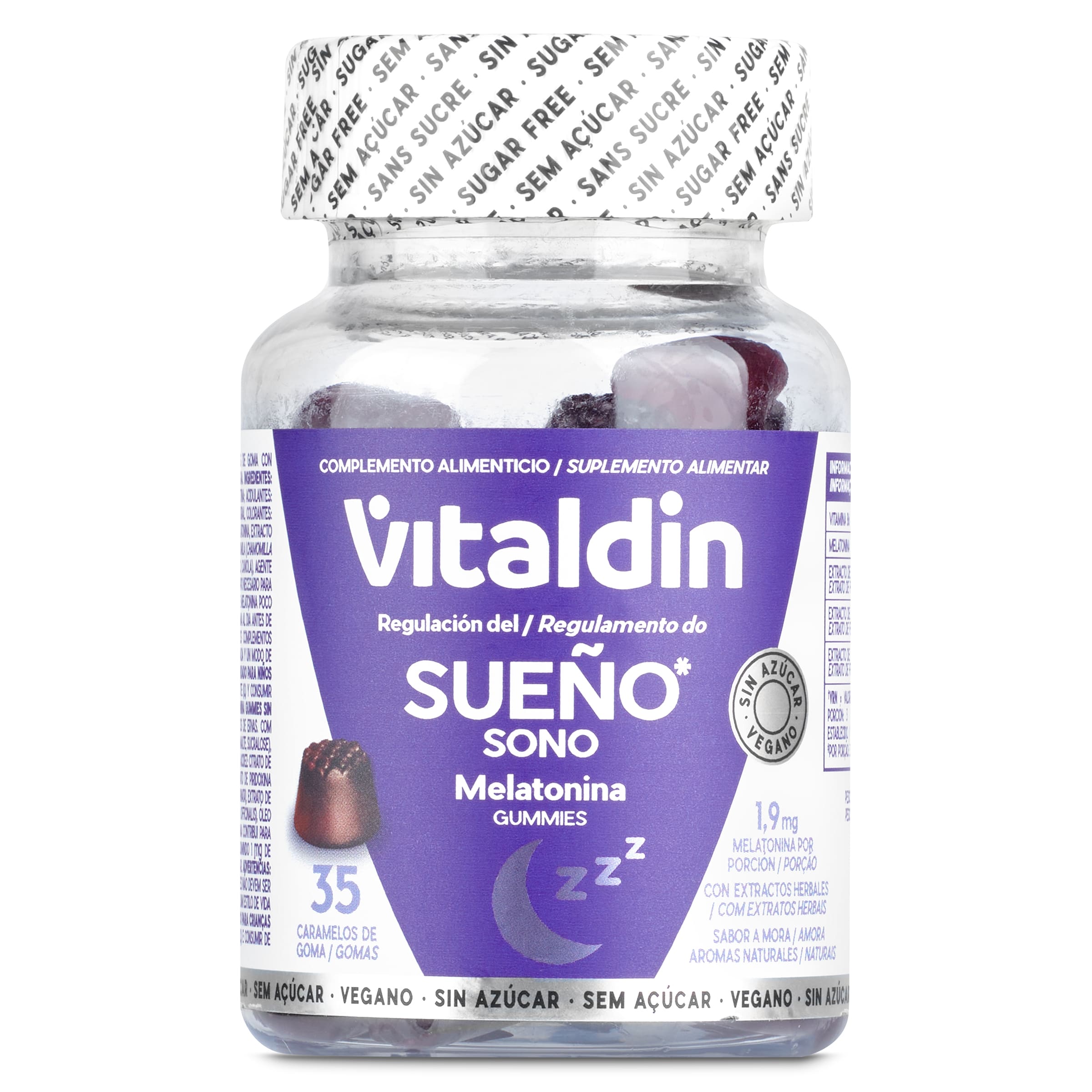 Gominolas de melatonina sin azúcar Vitaldin frasco 35 unidades