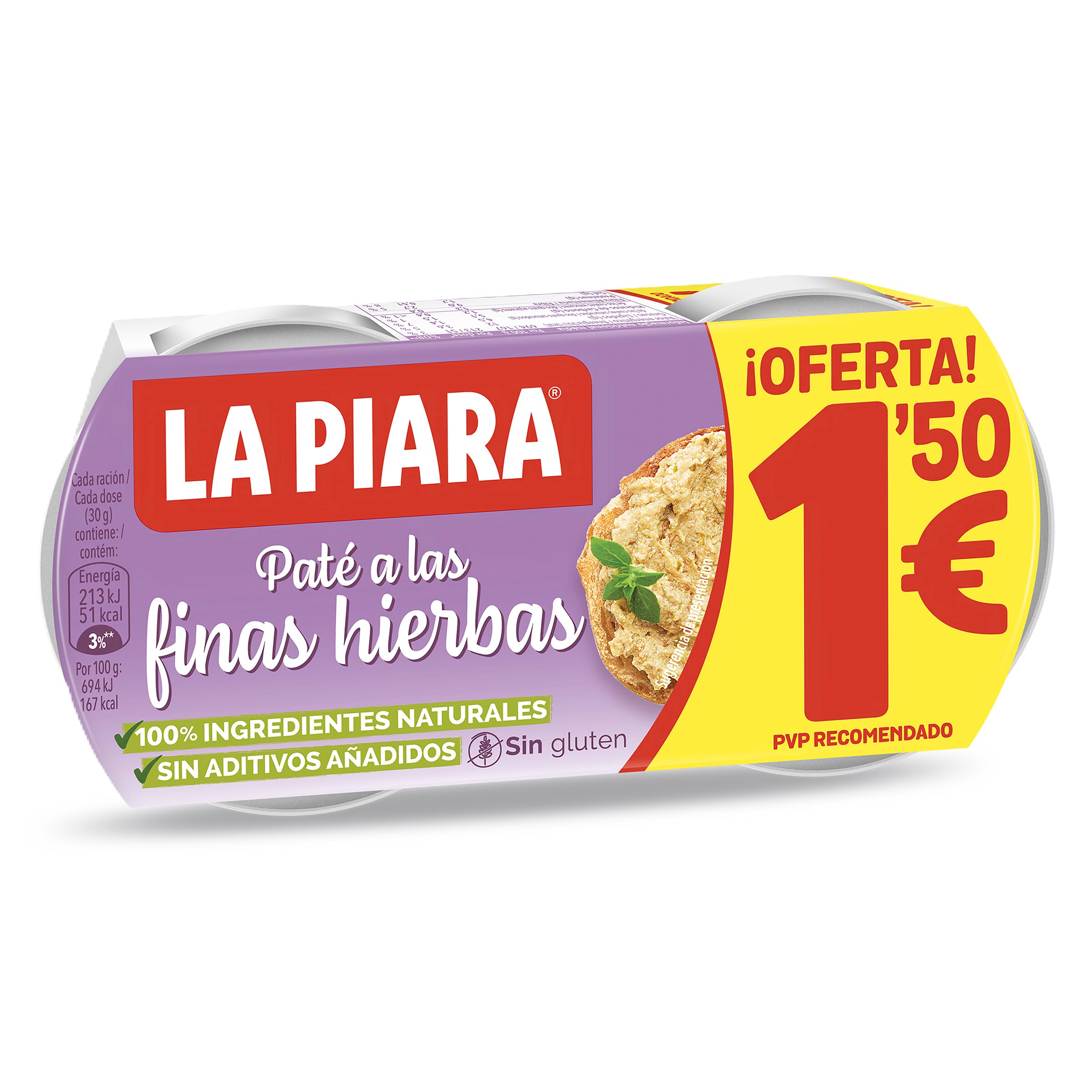 Paté a las finas hierbas La piara pack 2 x 75 g