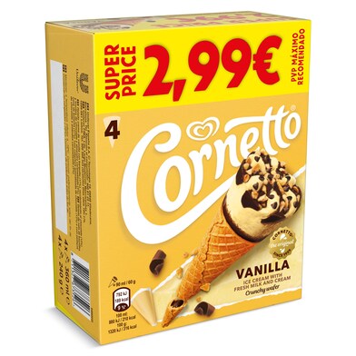 Helado cono de vainilla 4 unidades Cornetto caja 240 g-0 Helado cono de vainilla 4 unidades Cornetto caja 240 g-0