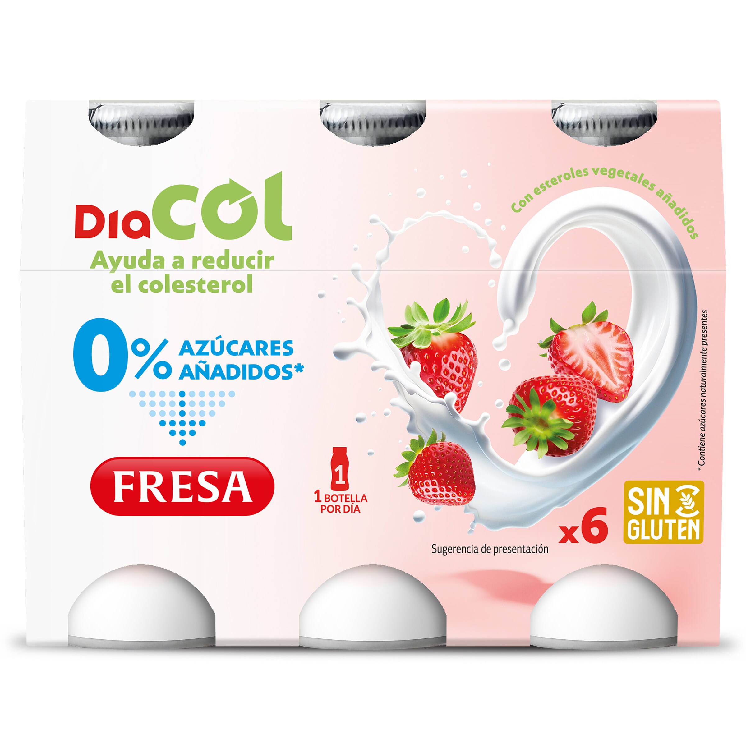 Bebida láctea de fresa 0% azúcares añadidos Diacol pack 6 x 100 g