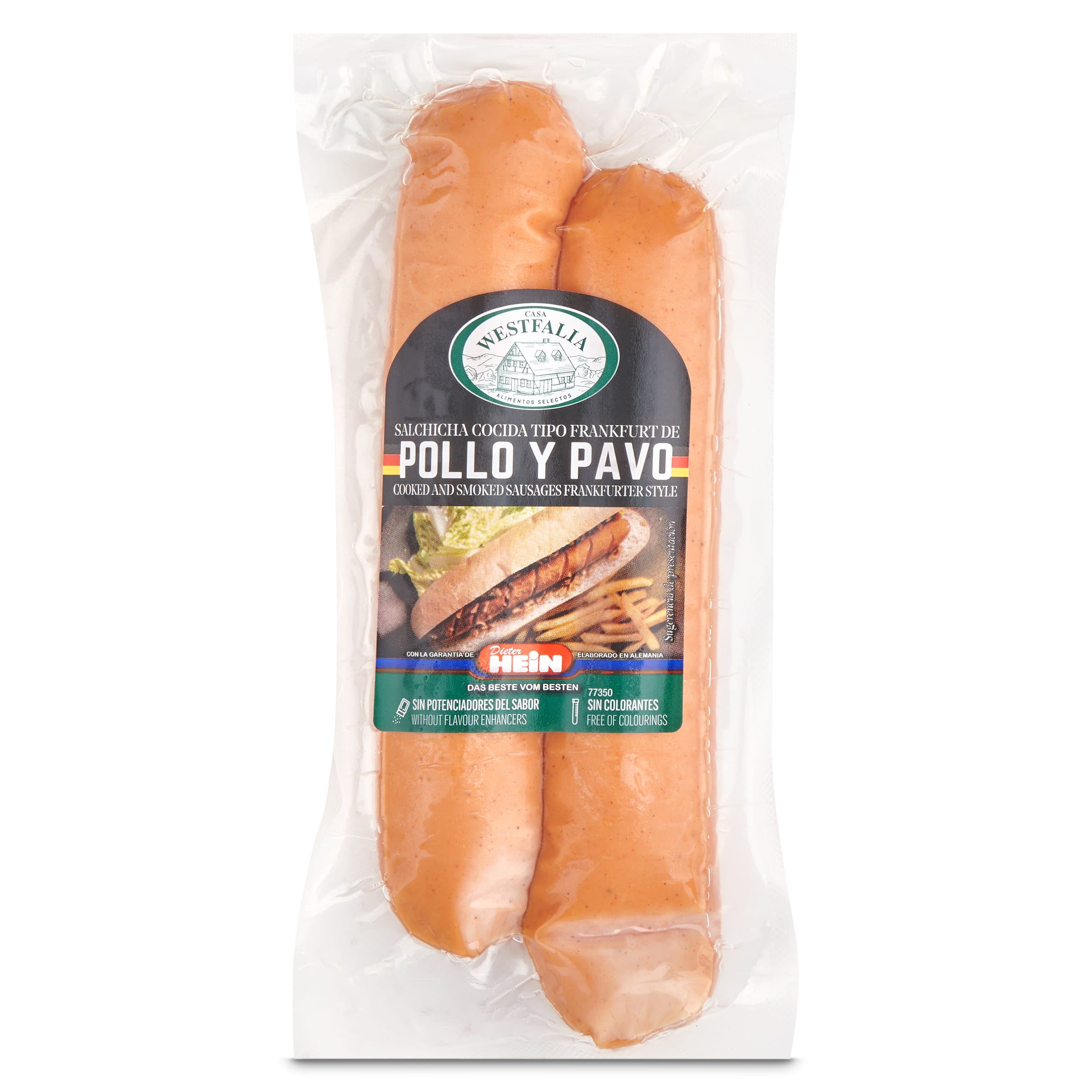 Salchichas 75% pollo y pavo hot dog Casa westfalia bolsa 180 g