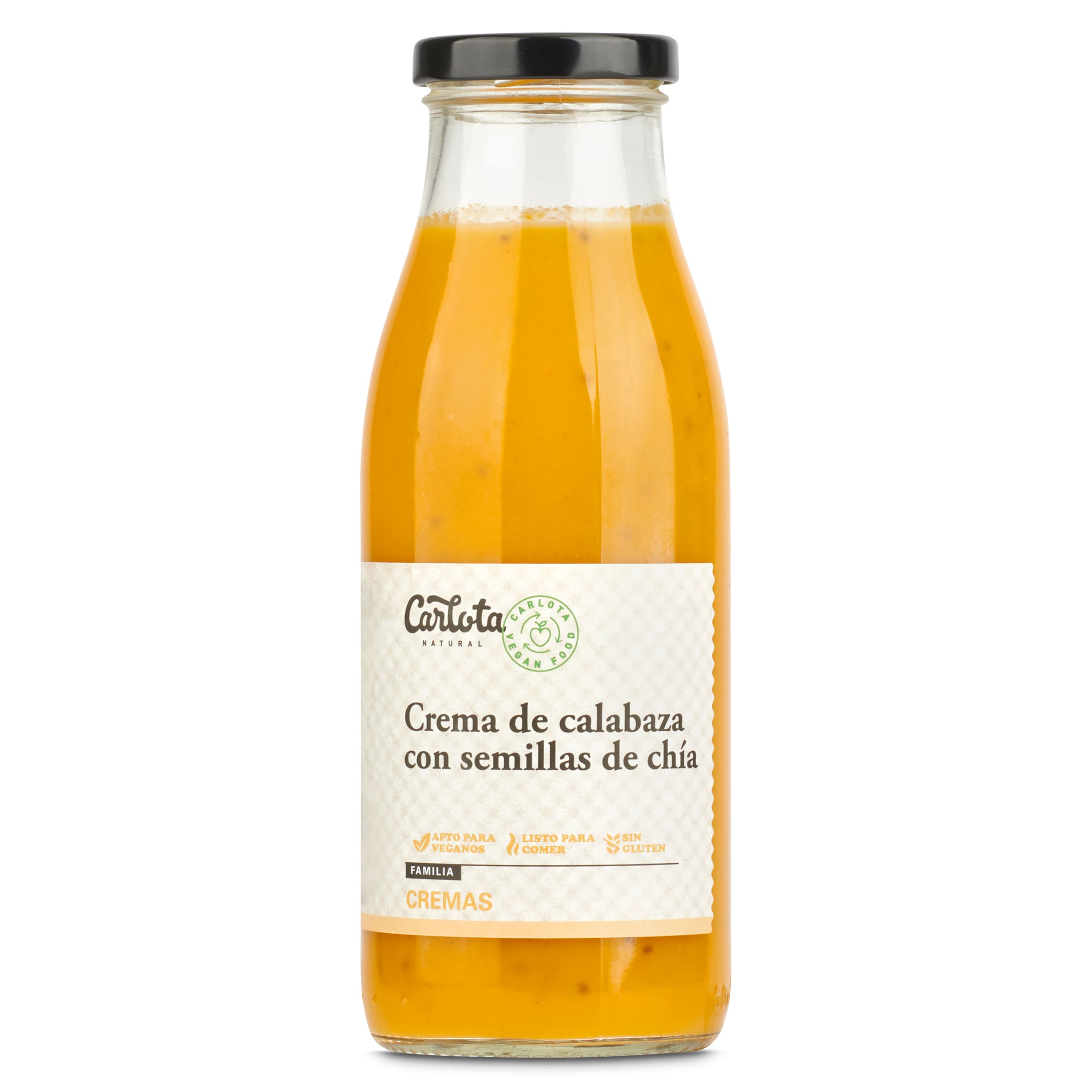 Crema de calabaza con semillas de chía Carlota Organic botella 500 g