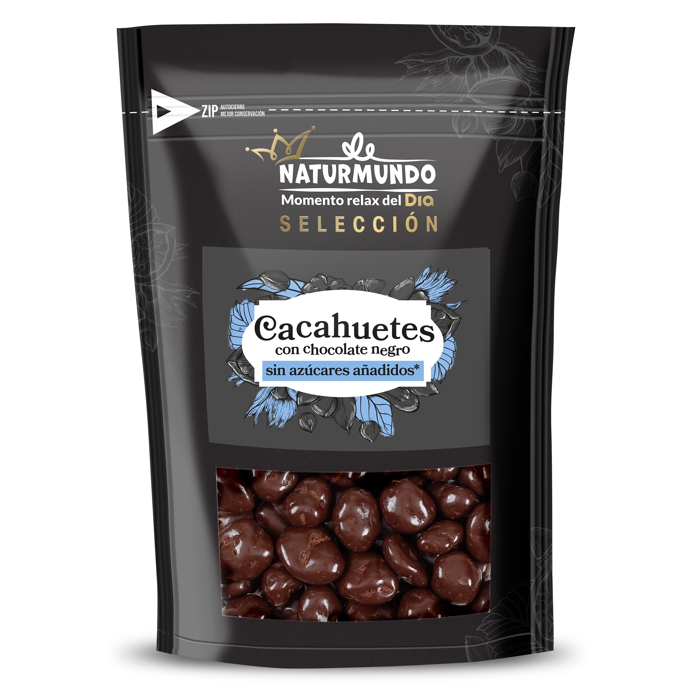 Cacahuetes recubiertos con chocolate negro sin azúcar Naturmundo de Dia bolsa 150 g