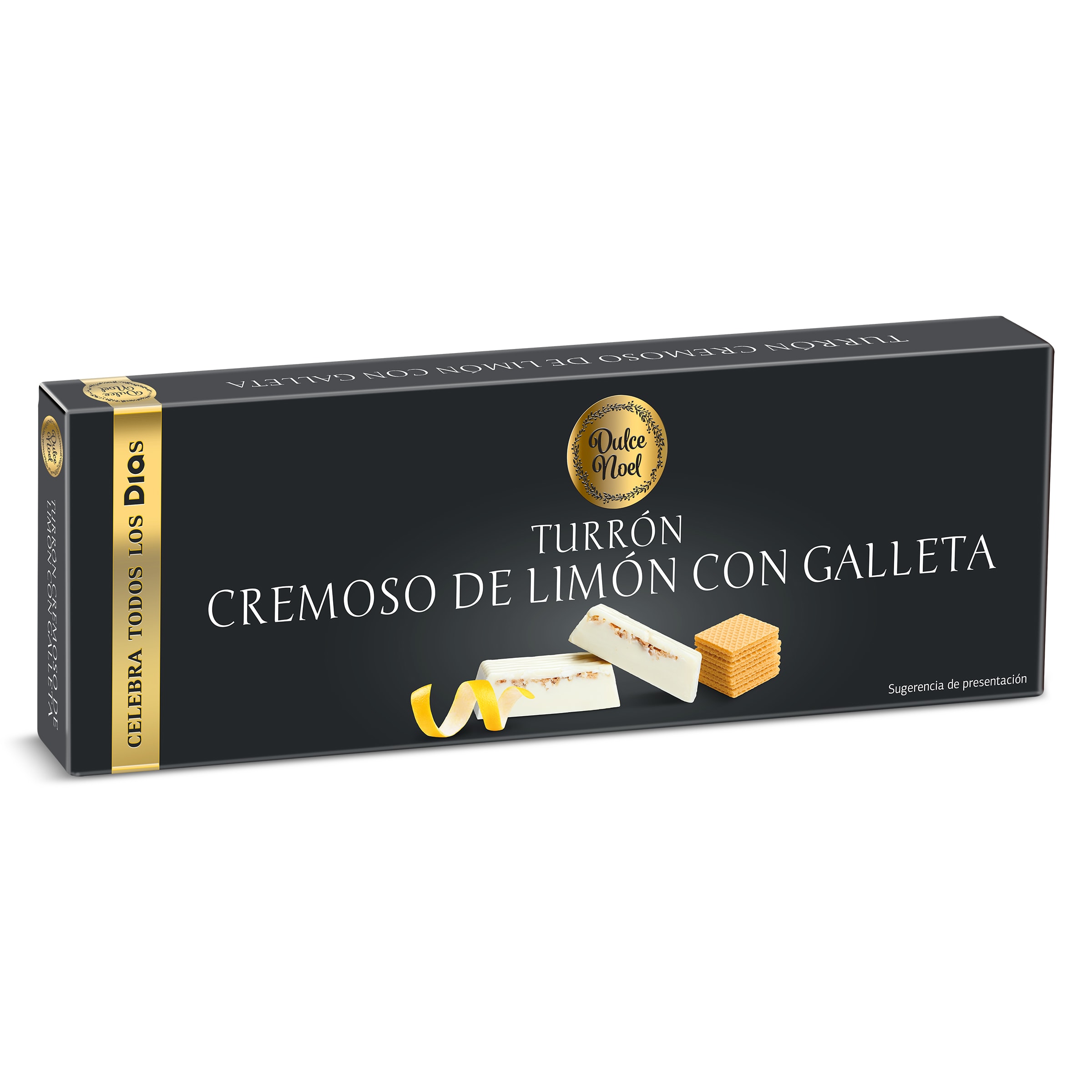 Turrón praliné de chocolate blanco con galleta y limón Dulce Noel Dia caja 145 g