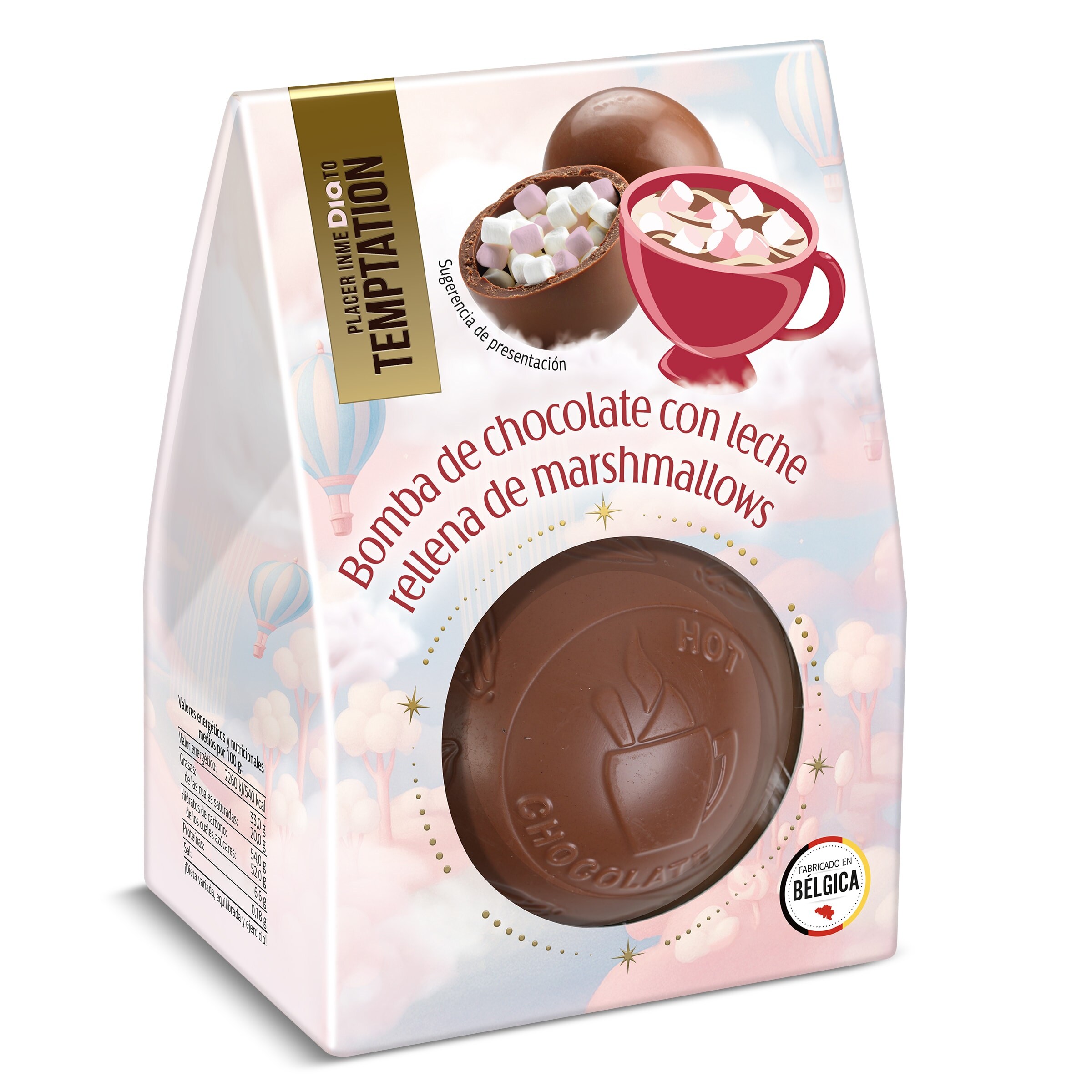 Bomba de chocolate con leche rellena de marshmallows Temptation de Dia caja 50 g