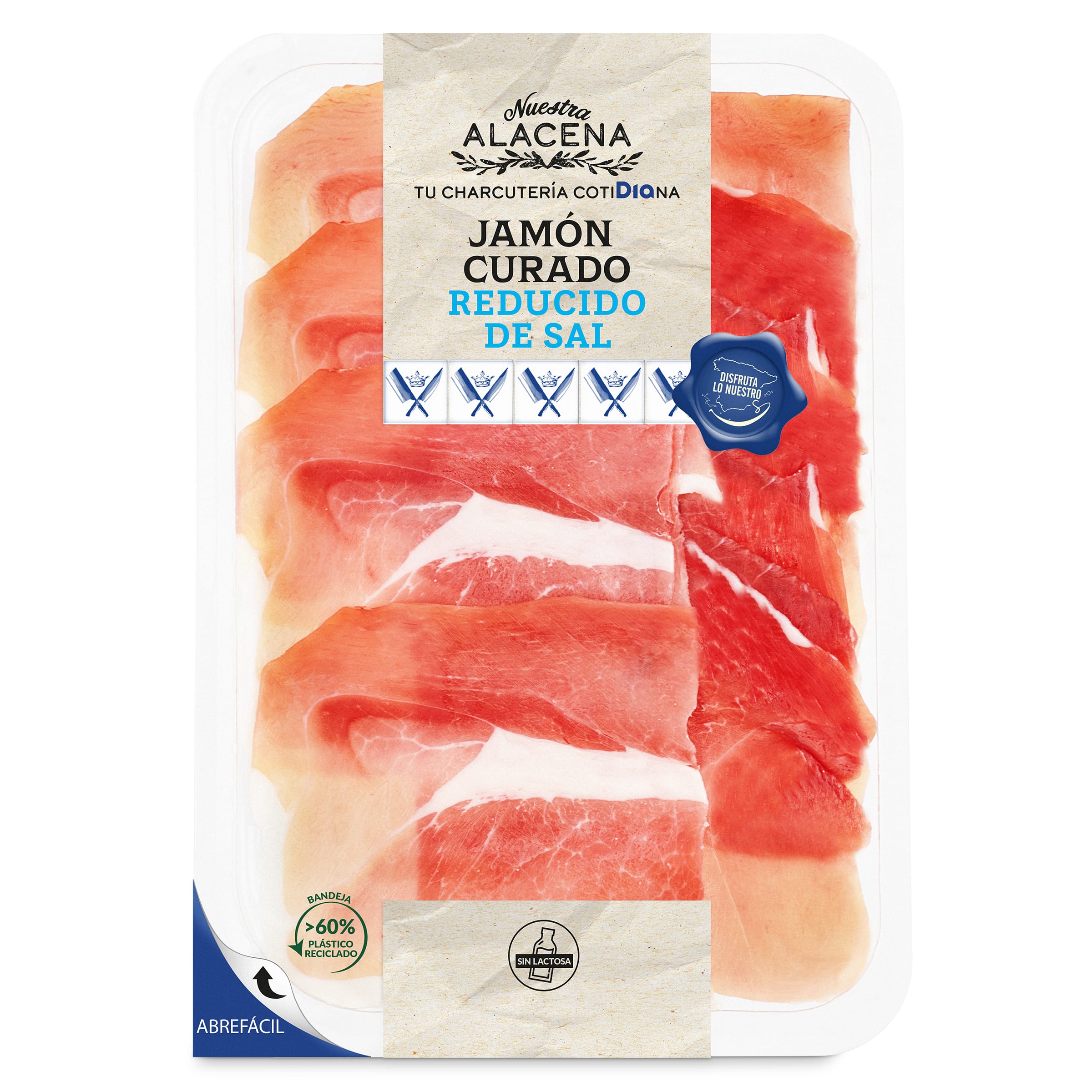 Jamón curado reducido de sal Nuestra Alacena de Dia sobre 80 g